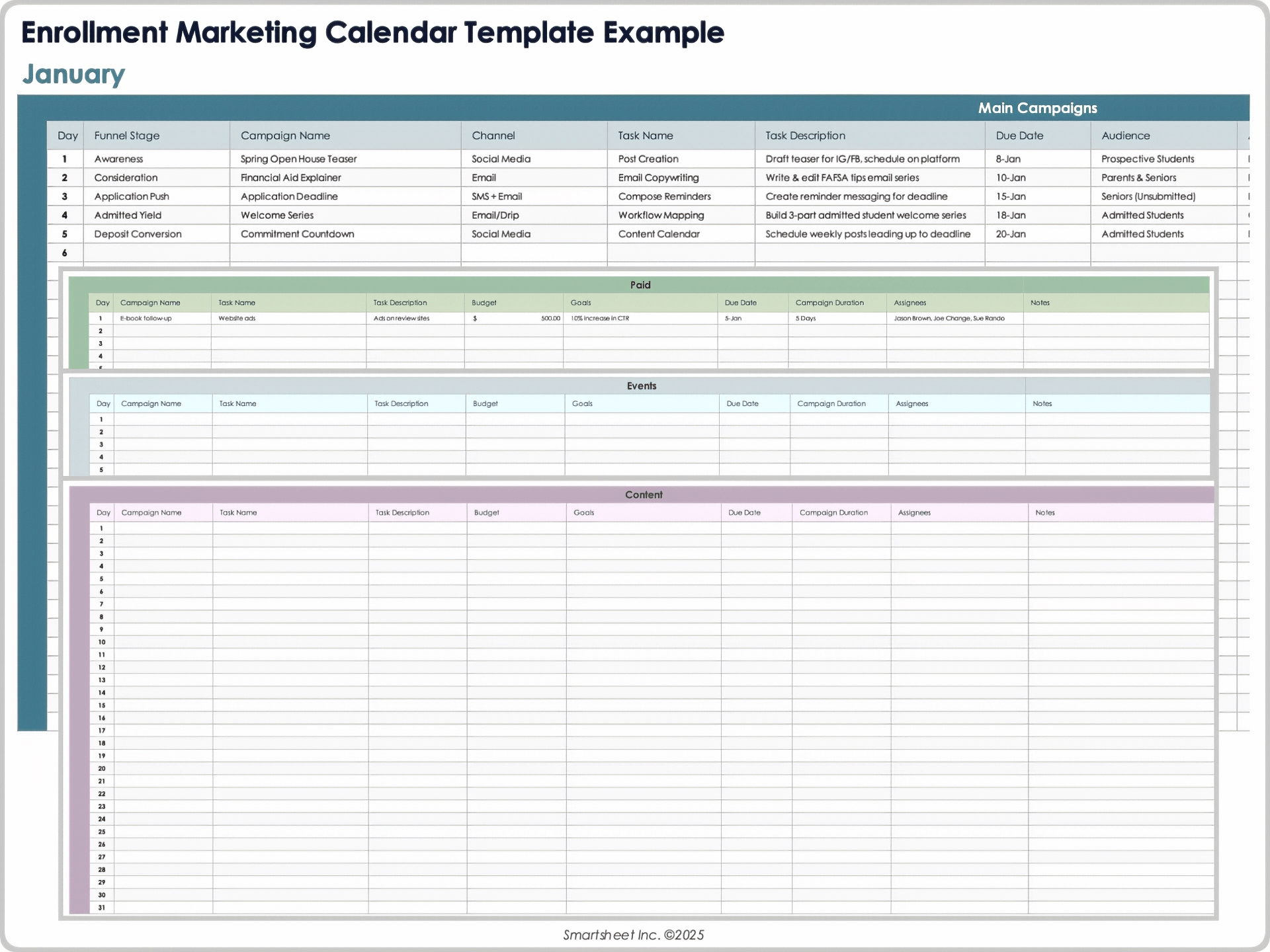 Ejemplo de plantilla de calendario de marketing de inscripción