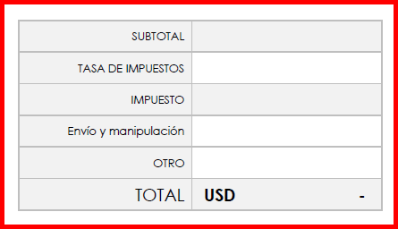 Ingrese el subtotal de impuestos y el total de gastos de envío (S&H) en la orden de compra de Microsoft Word