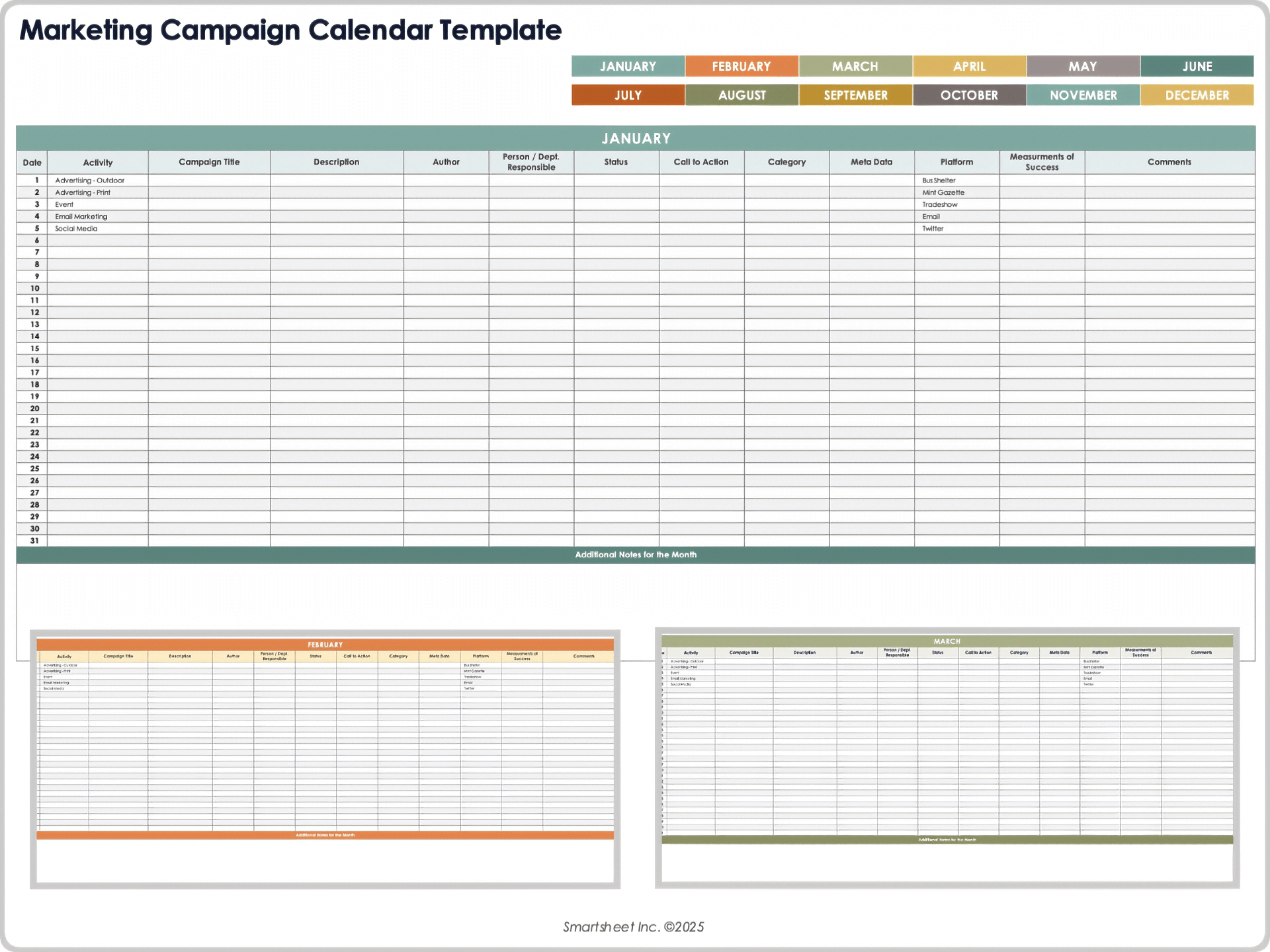 Plantilla de calendario de campaña de marketing