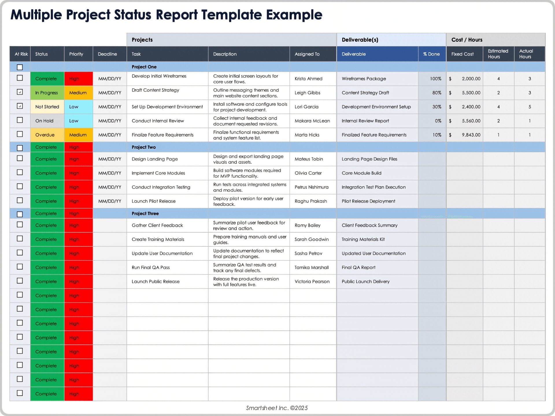 Ejemplo de plantilla de informe de estado de múltiples proyectos