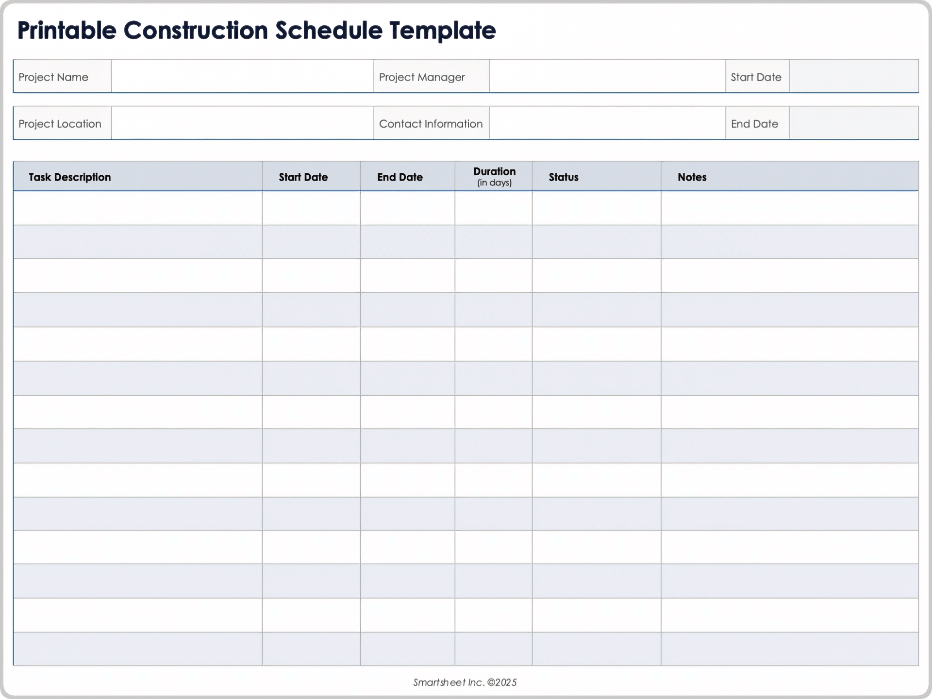 Plantilla imprimible del programa de construcción 10669