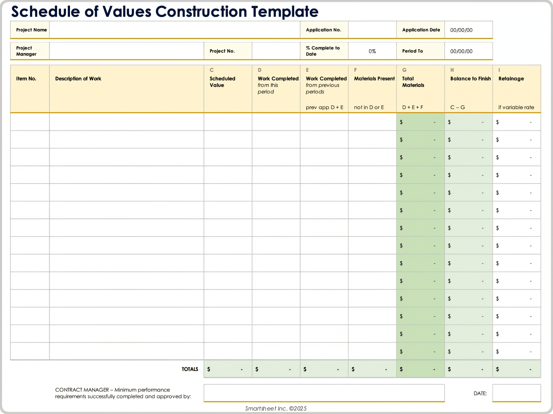 Plantilla de cronograma de valores de construcción 10669