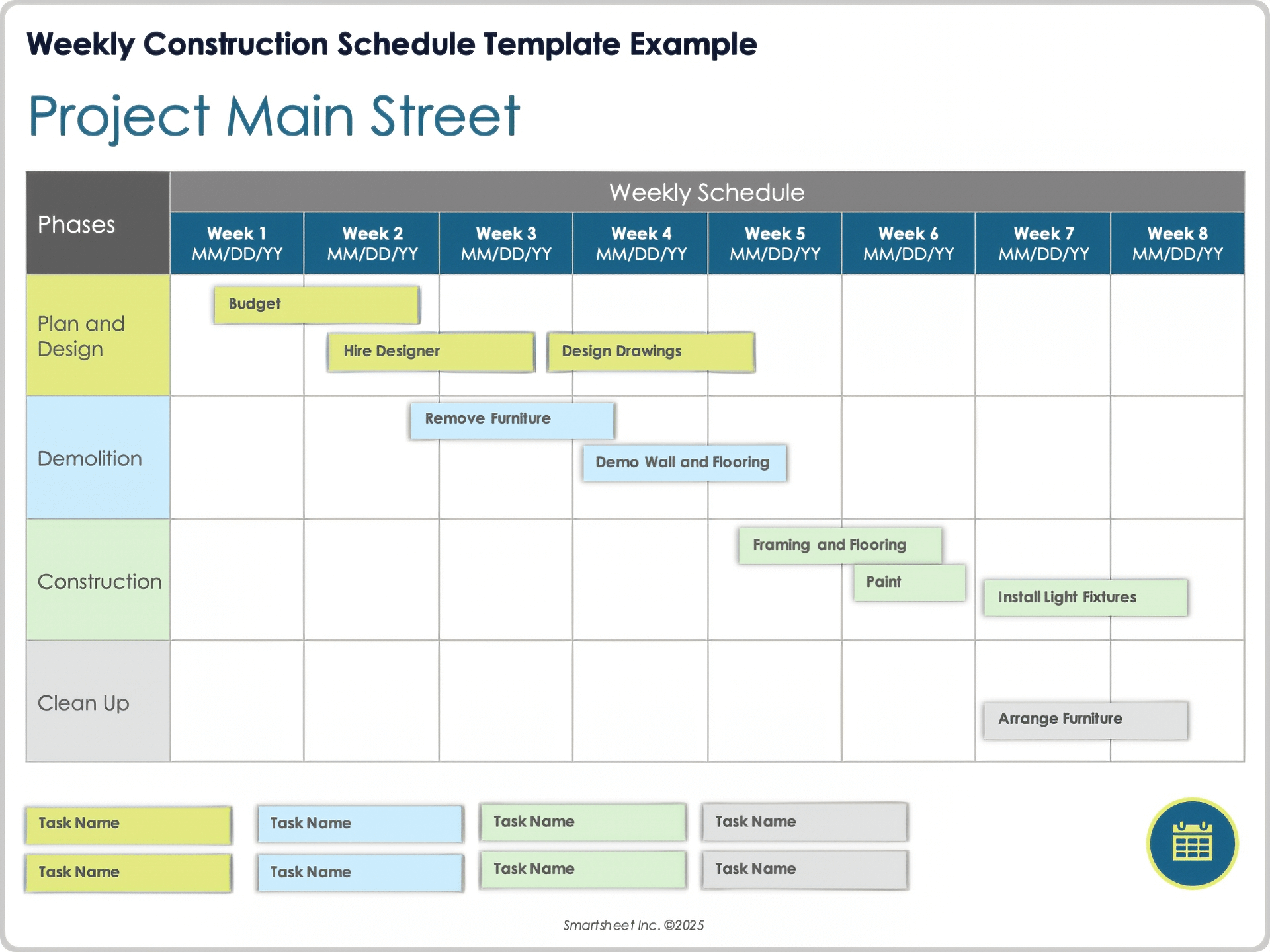 Plantilla de Cronograma de Construcción Semanal Ejemplo 10669
