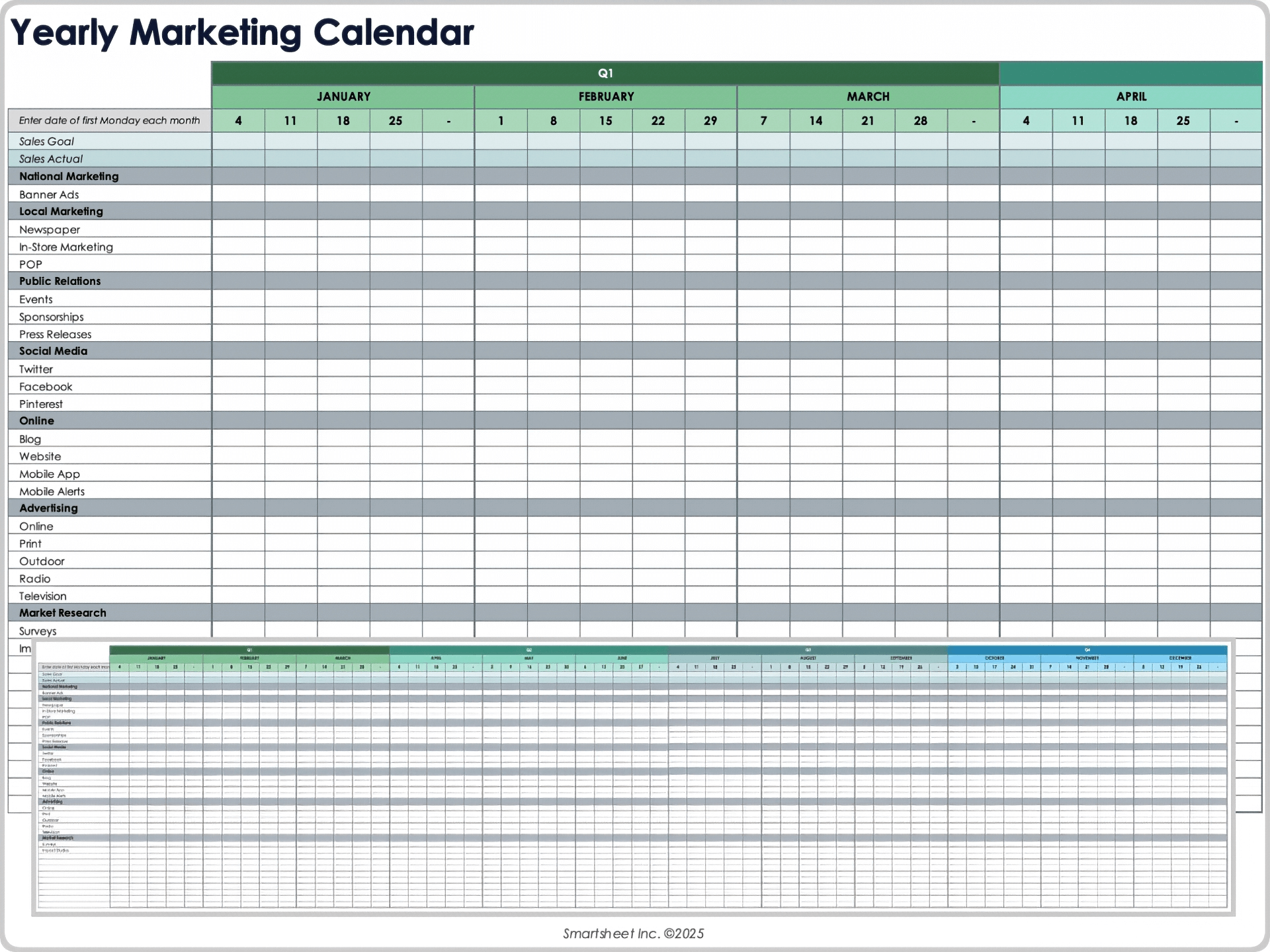 Plantilla de calendario anual de marketing