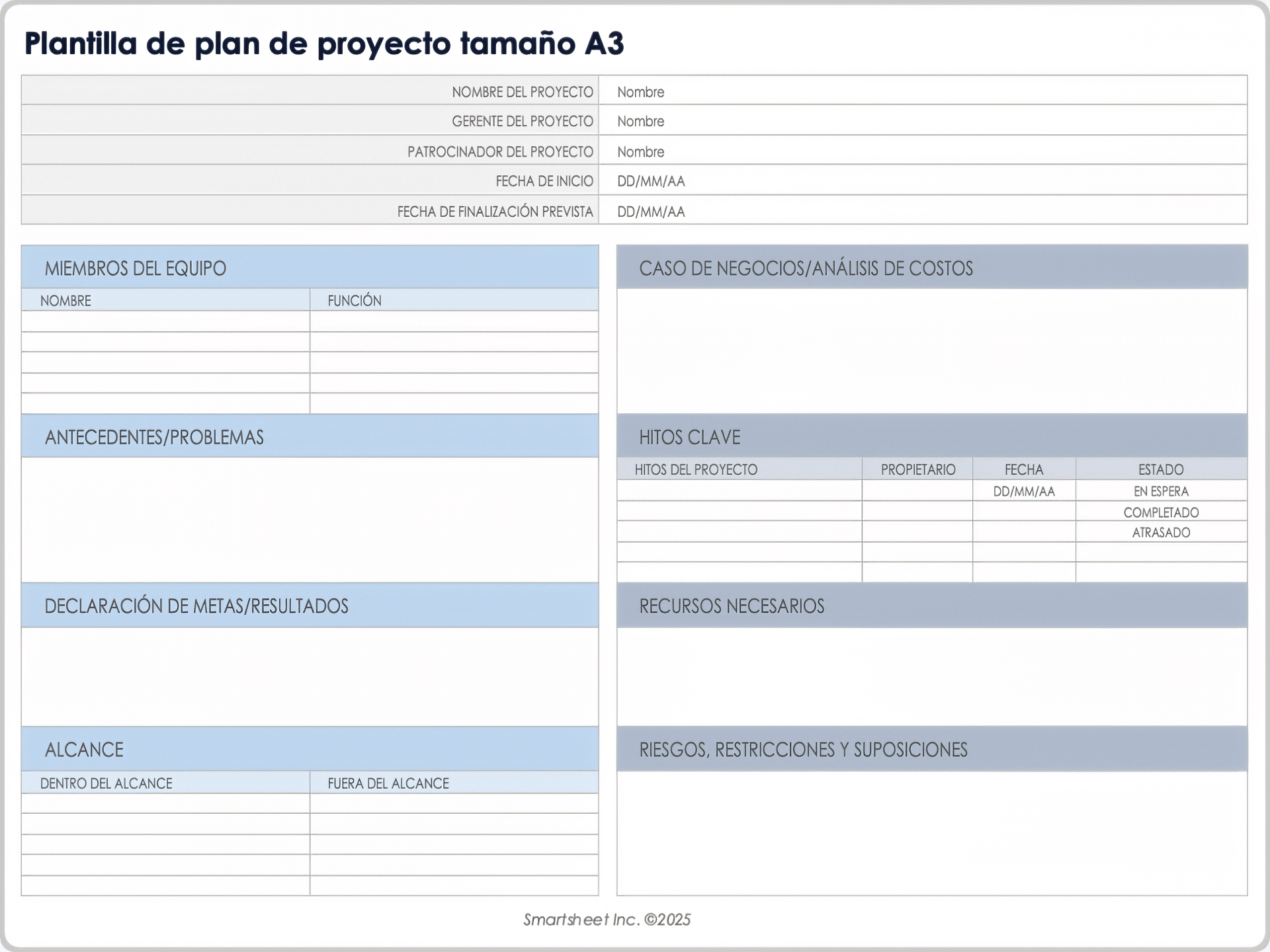 Plantilla de plan de proyecto tamaño A3