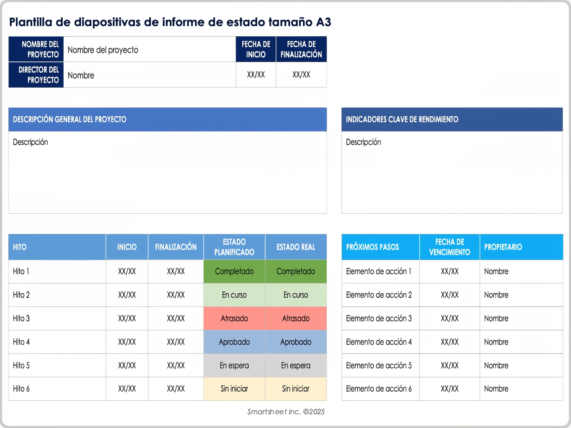 Plantilla de diapositivas de informe de estado tamaño A3
