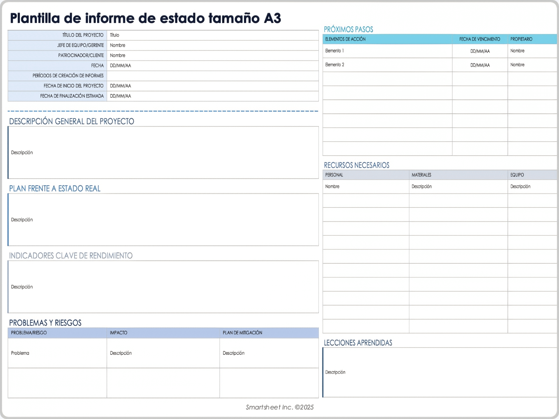 Plantilla de informe de estado tamaño A3