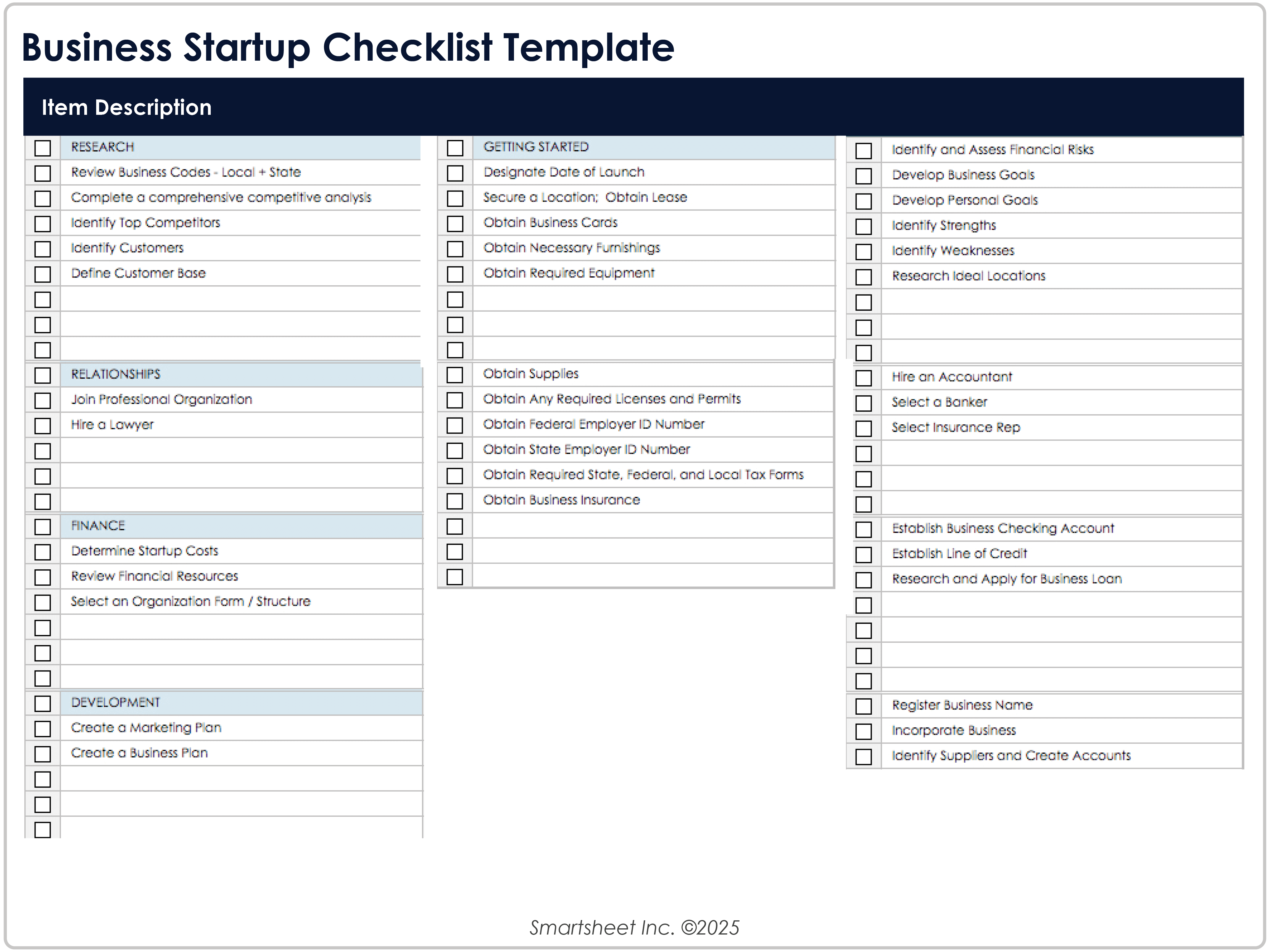 Business Startup Checklist Template 9026