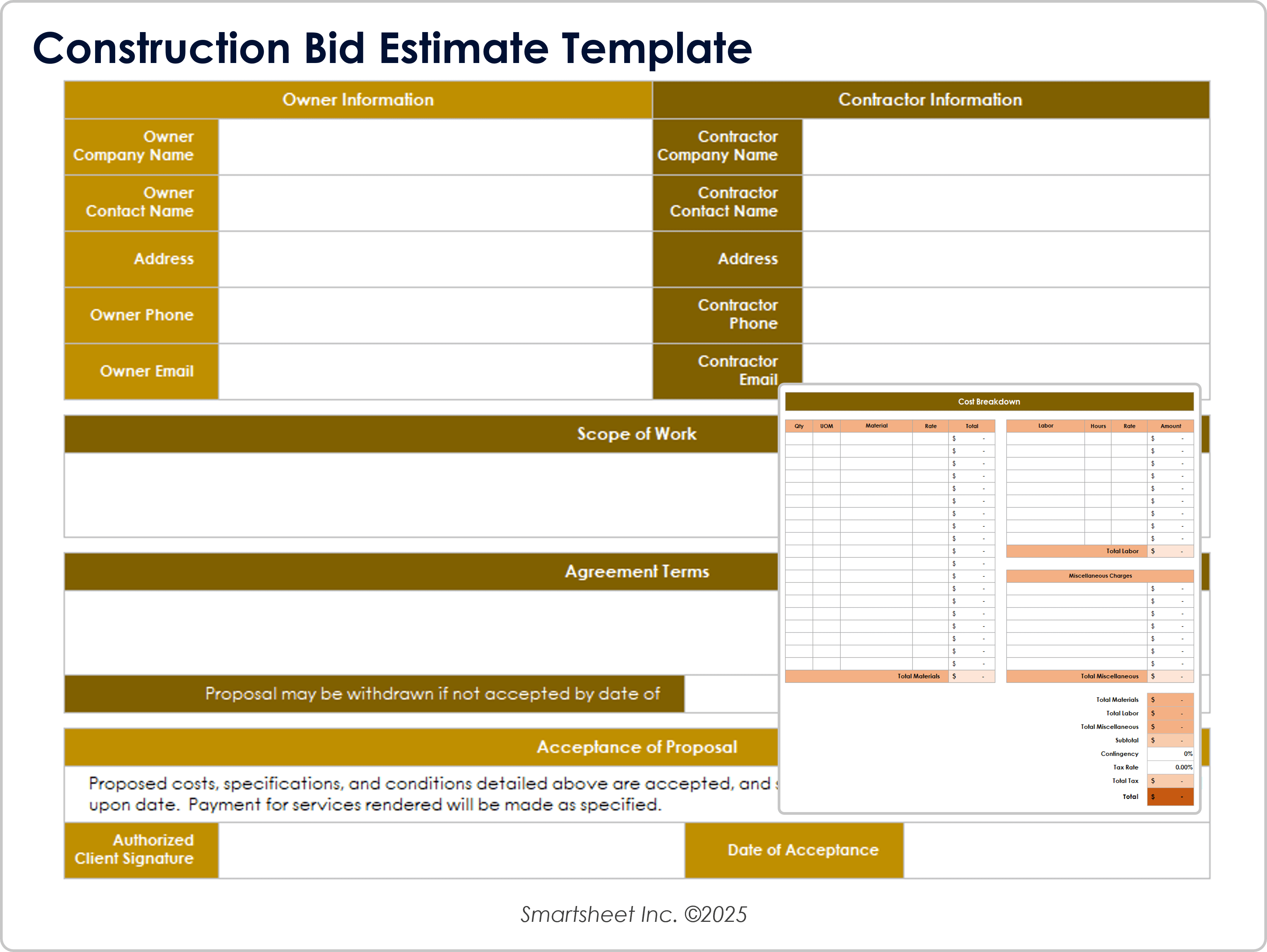 Plantilla de estimación de oferta de construcción