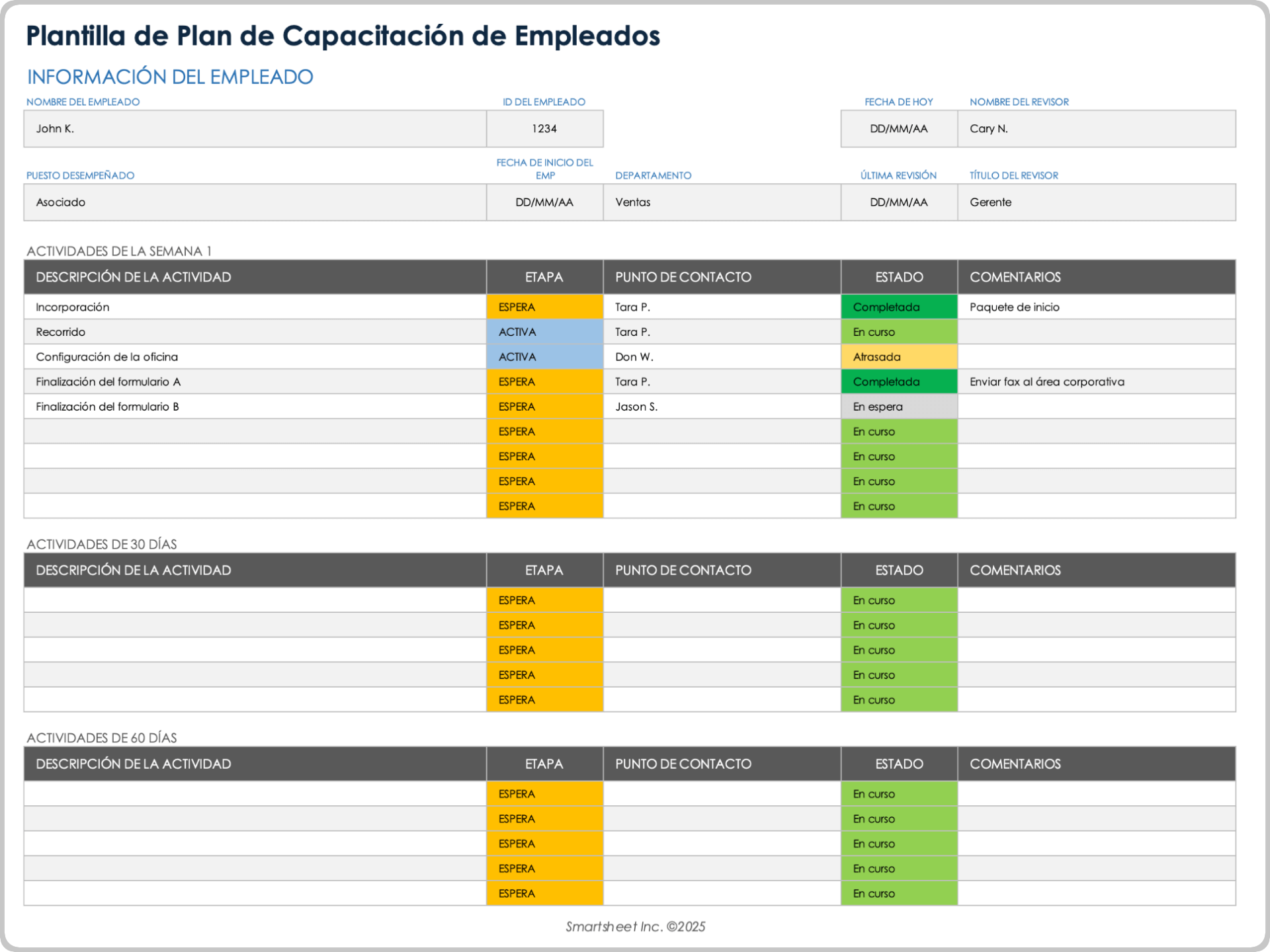 Ejemplo de plantilla de plan de capacitación del personal