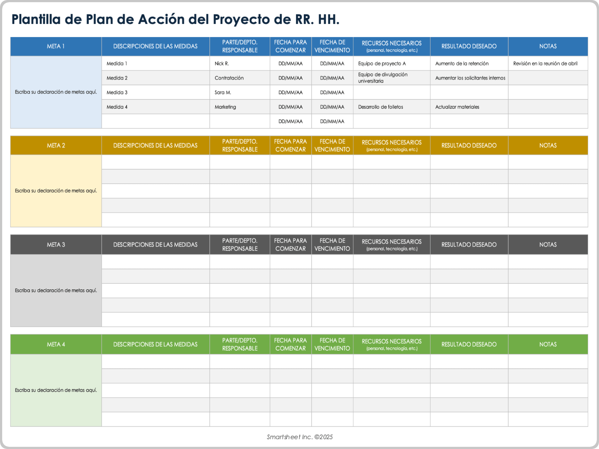  Plantilla de plan de acción de proyecto de RR. HH.