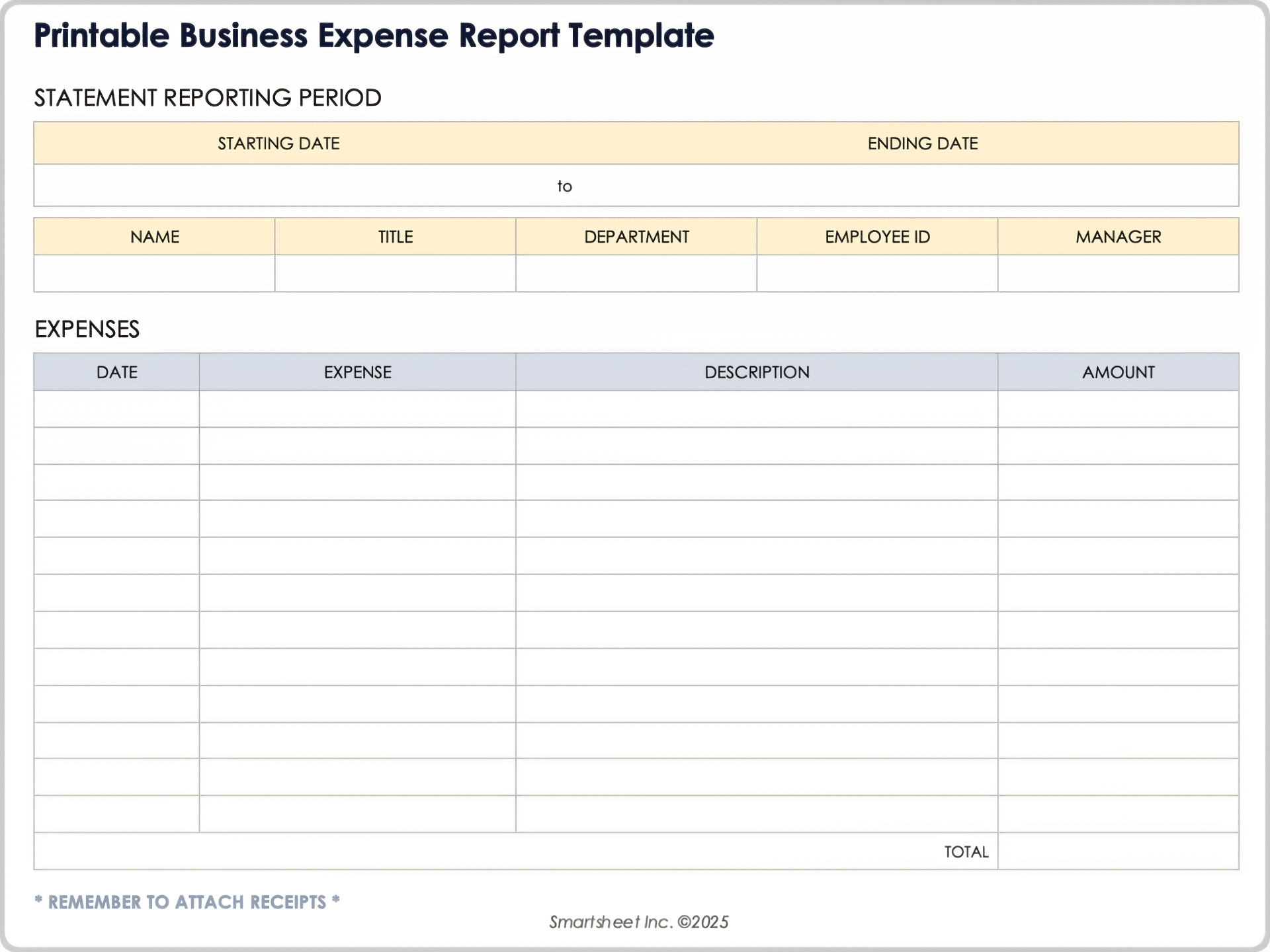Plantilla de informe de gastos empresariales imprimible