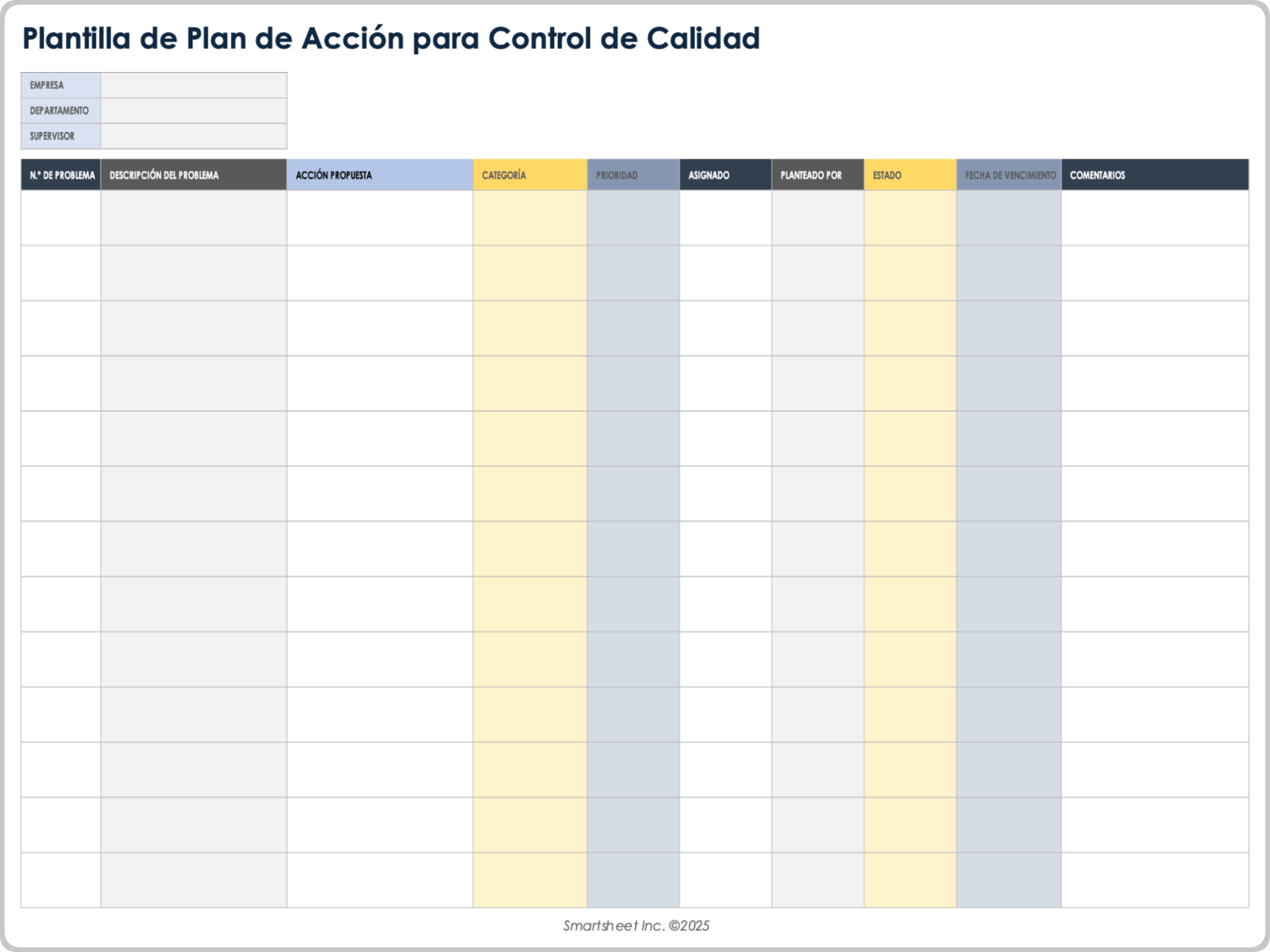 Plantilla del plan de acción de control de calidad