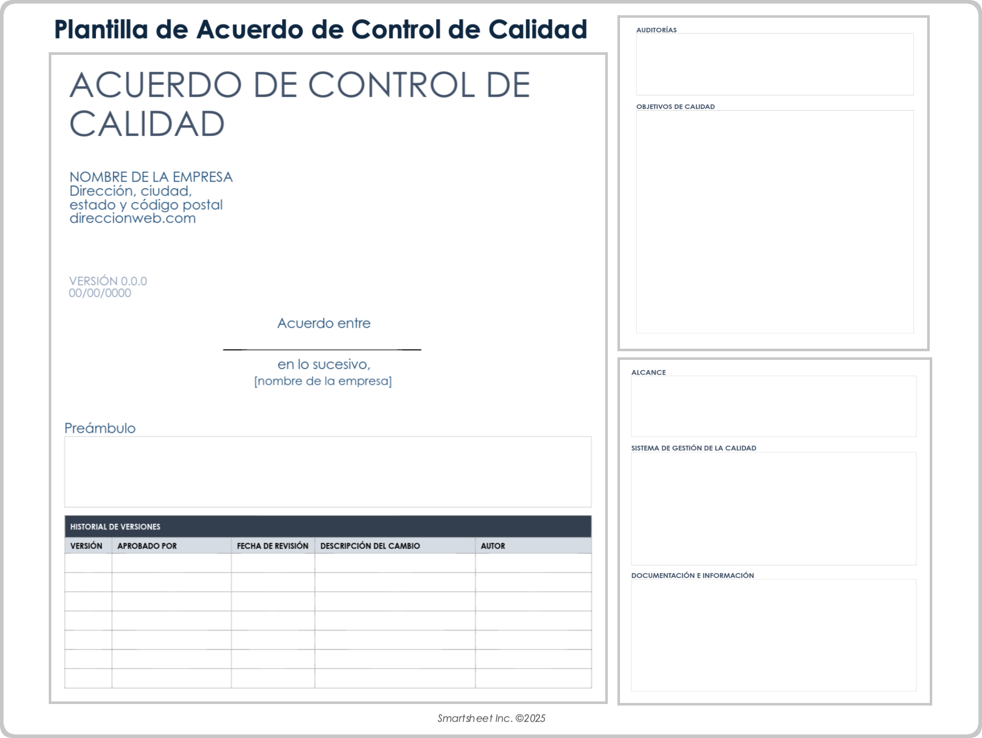 Plantilla de panel de control de calidad