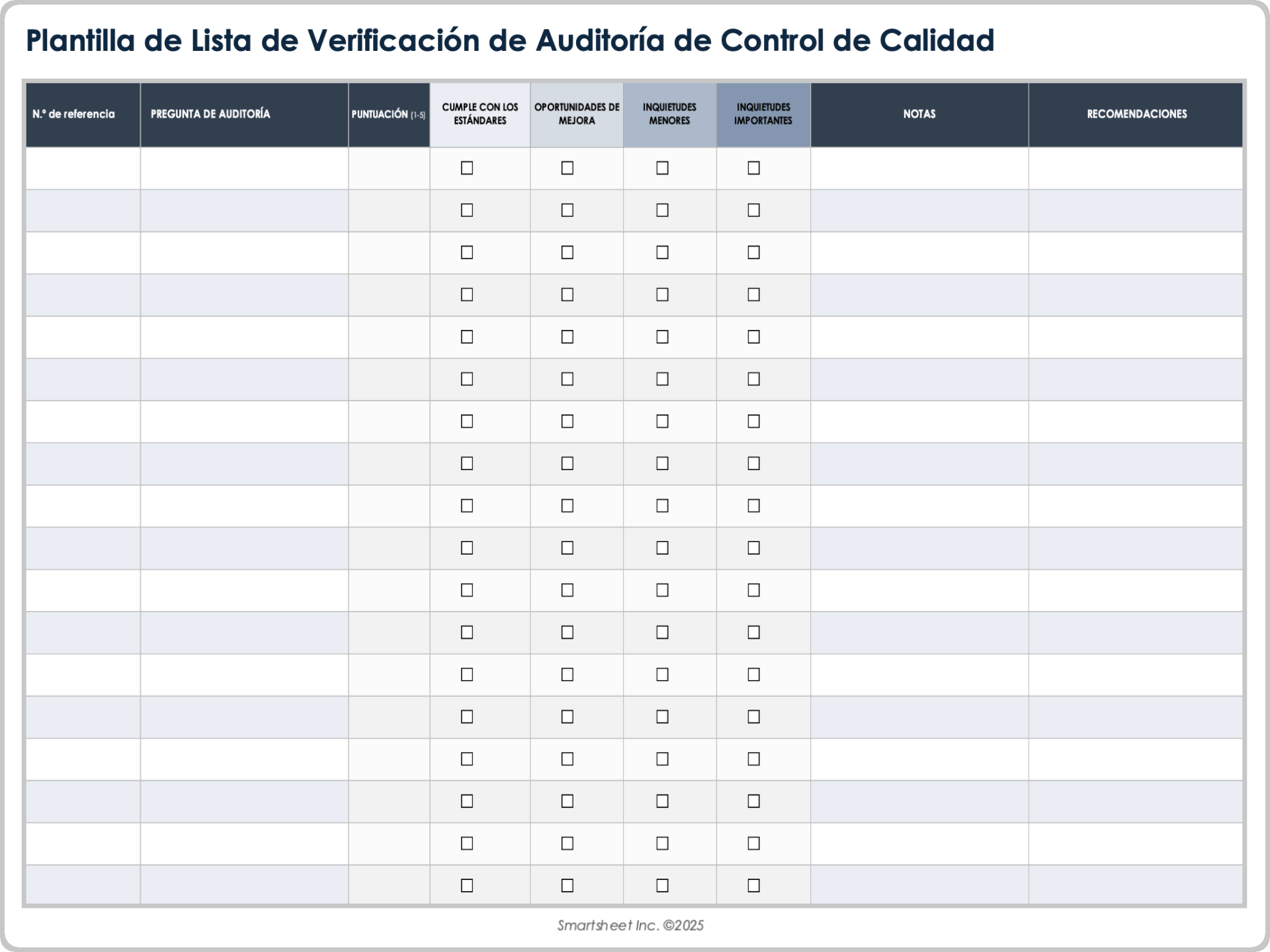 Plantilla de lista de verificación para auditorías de control de calidad