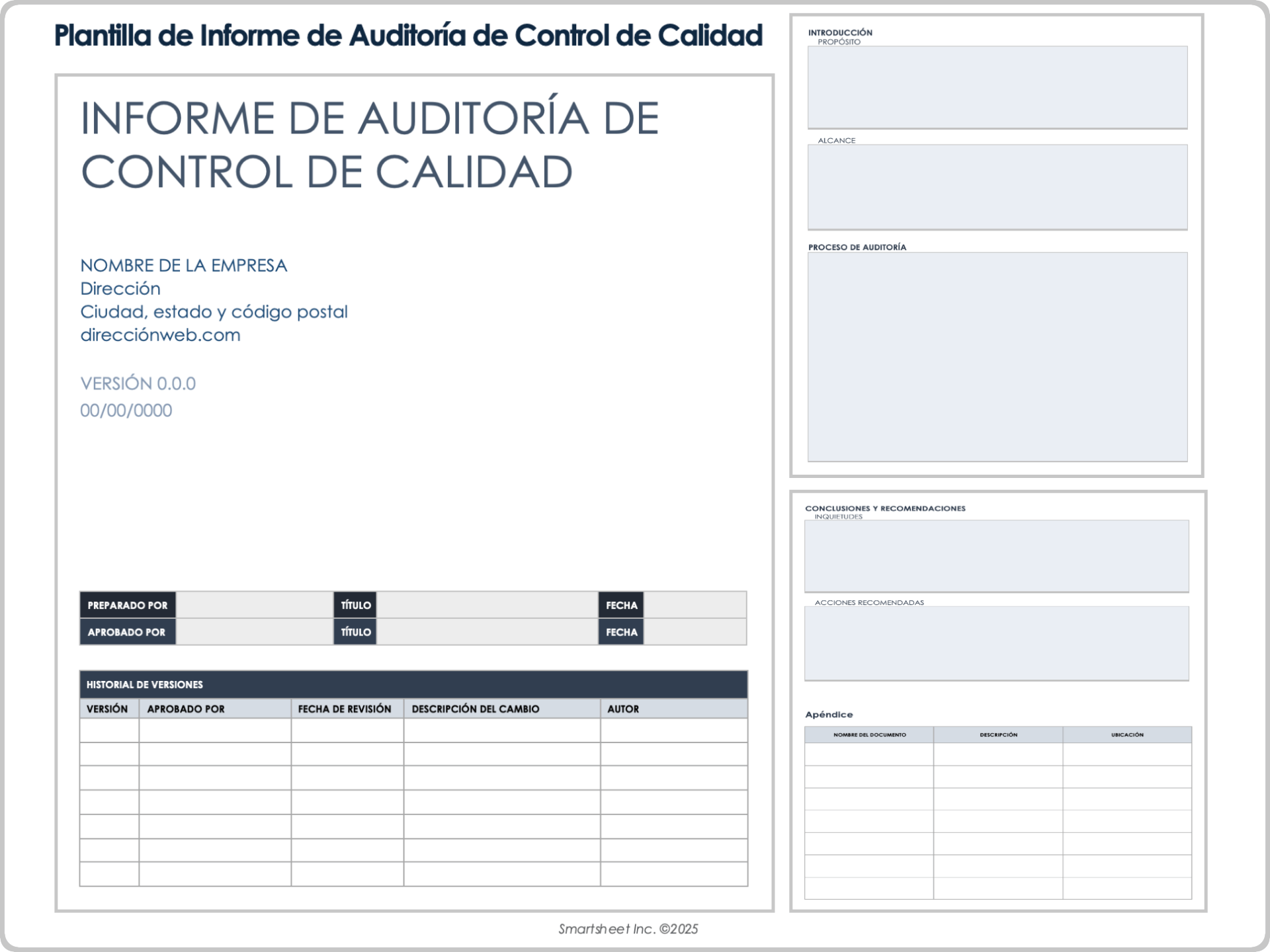 Plantilla de informe de auditorías de control de calidad
