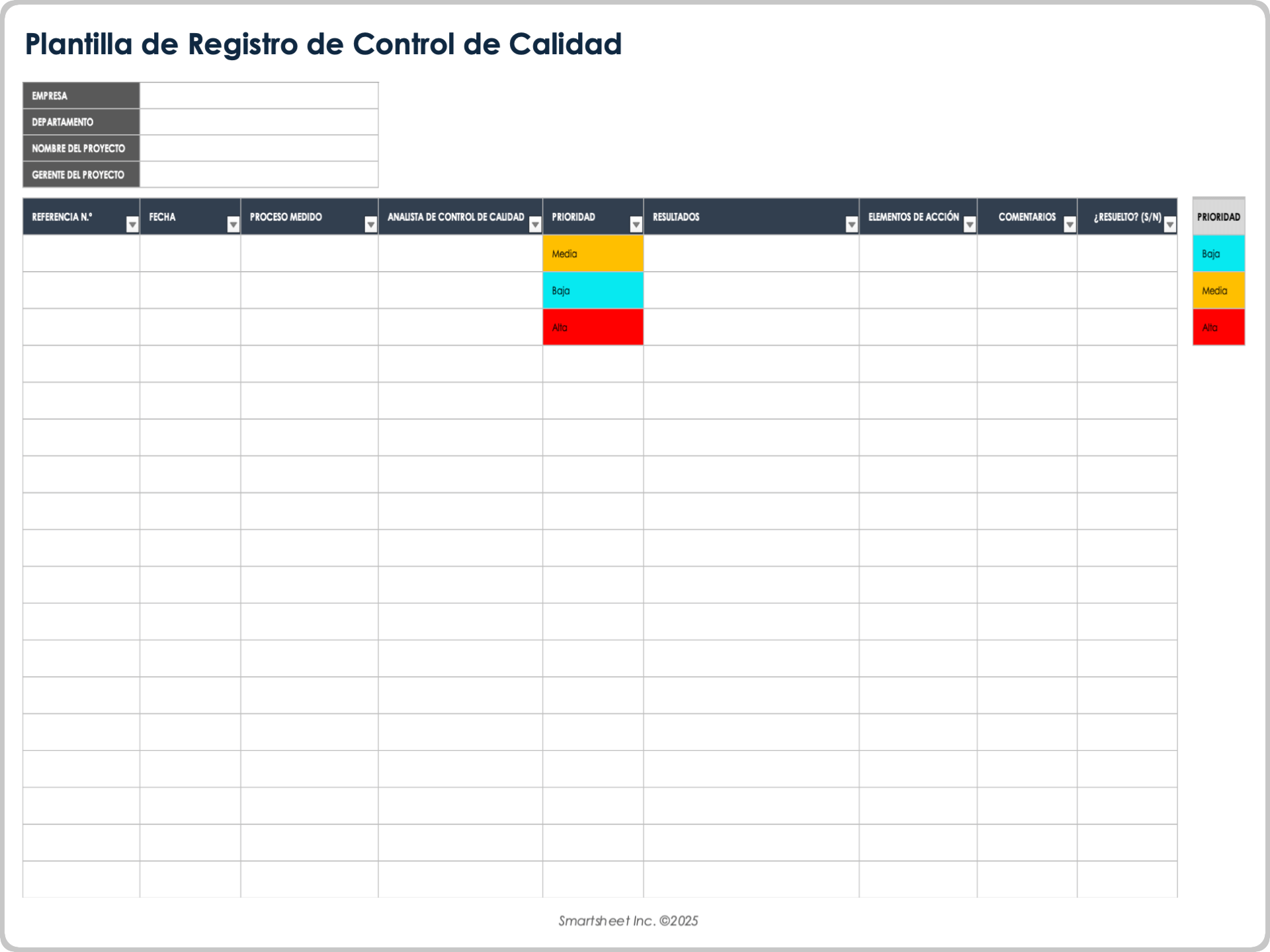 Plantilla de registro de control de calidad
