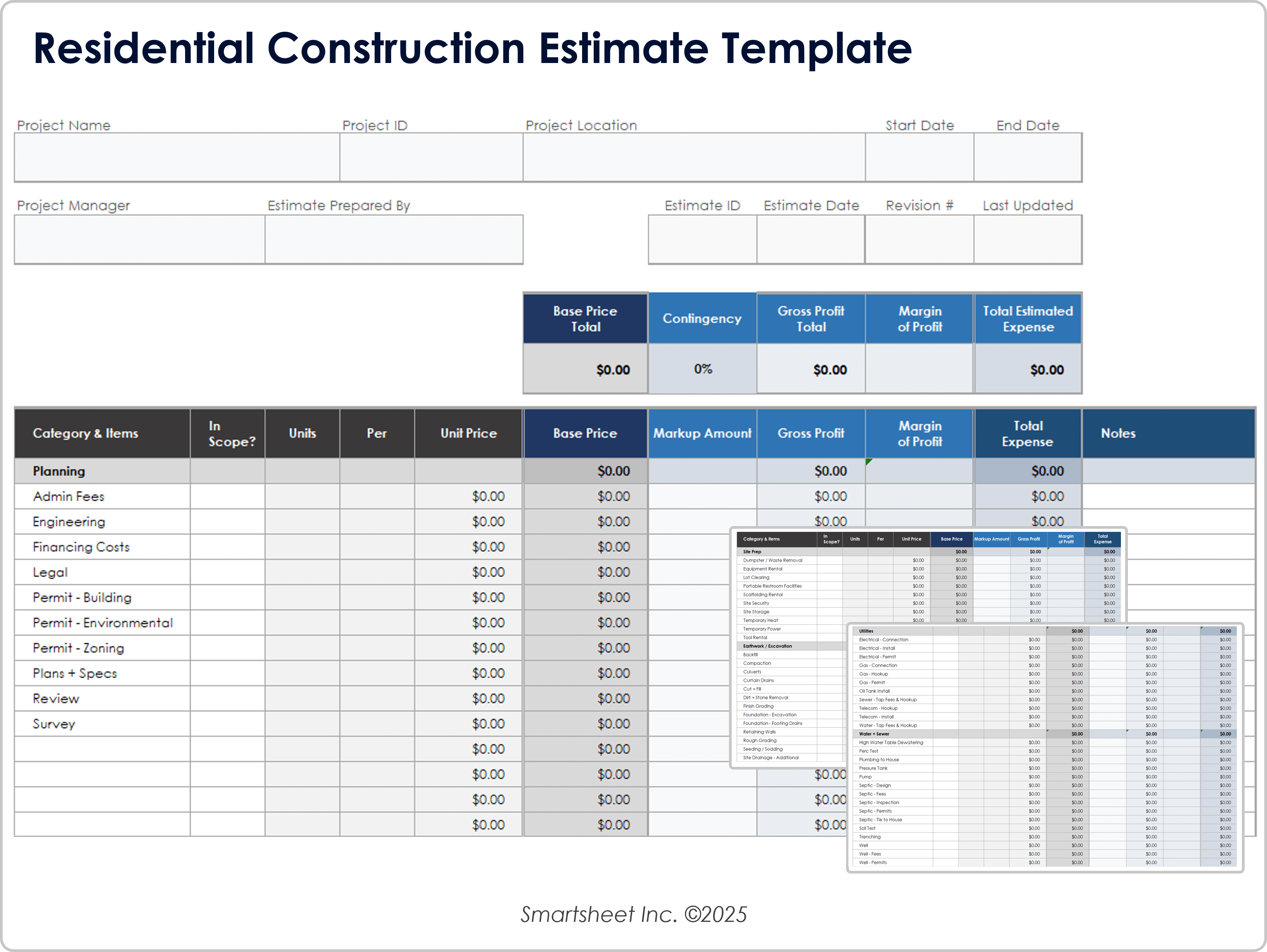 Plantilla de estimación de construcción residencial