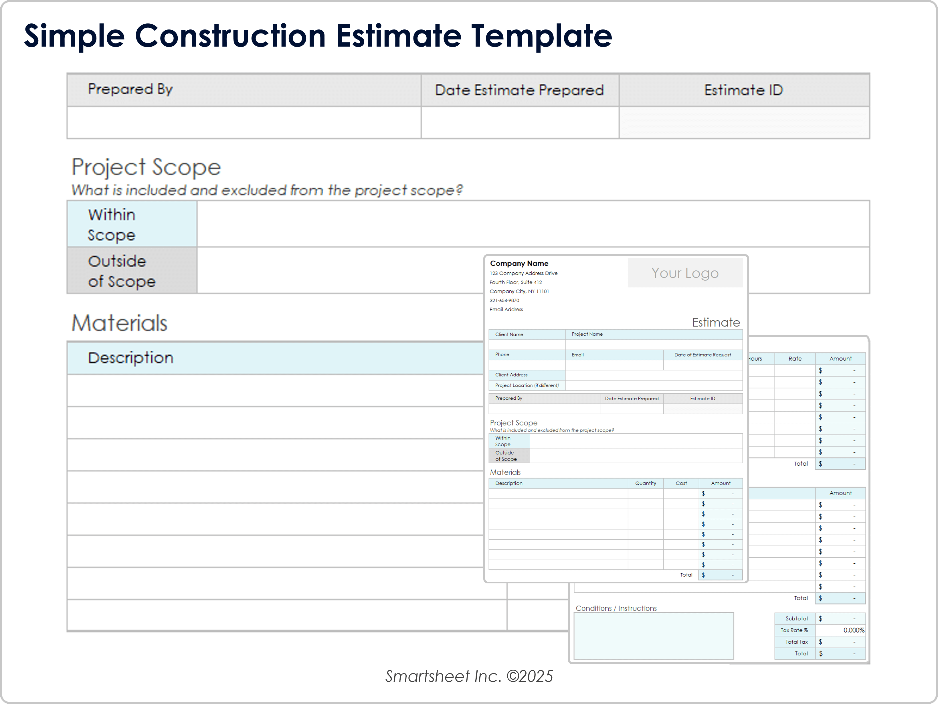 Plantilla de estimación de construcción simple