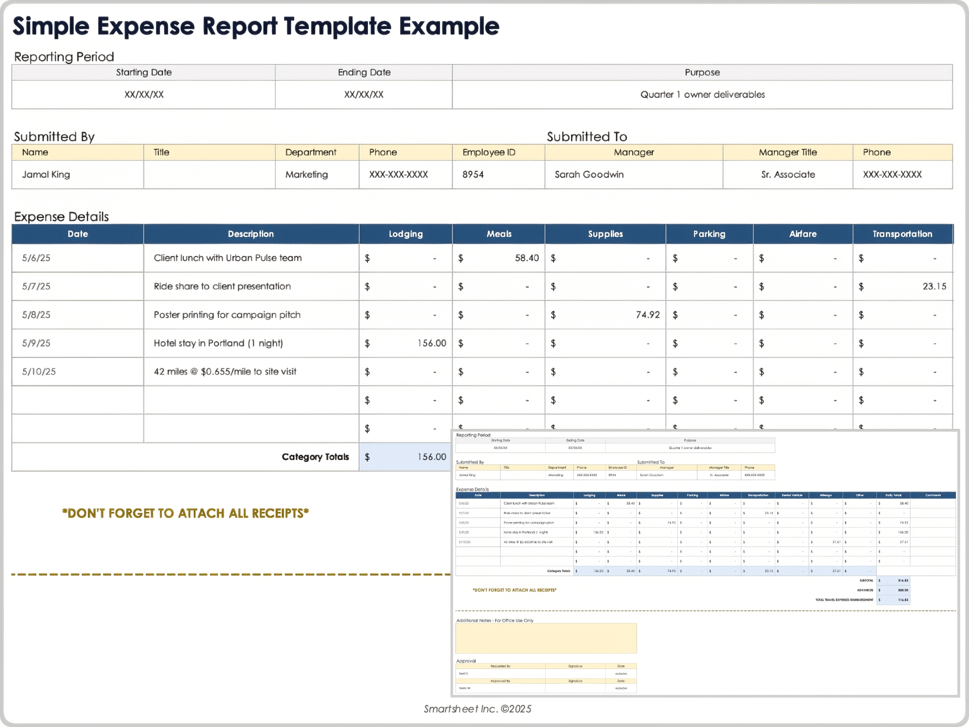 Ejemplo de Plantilla de Informe de Gastos Simple
