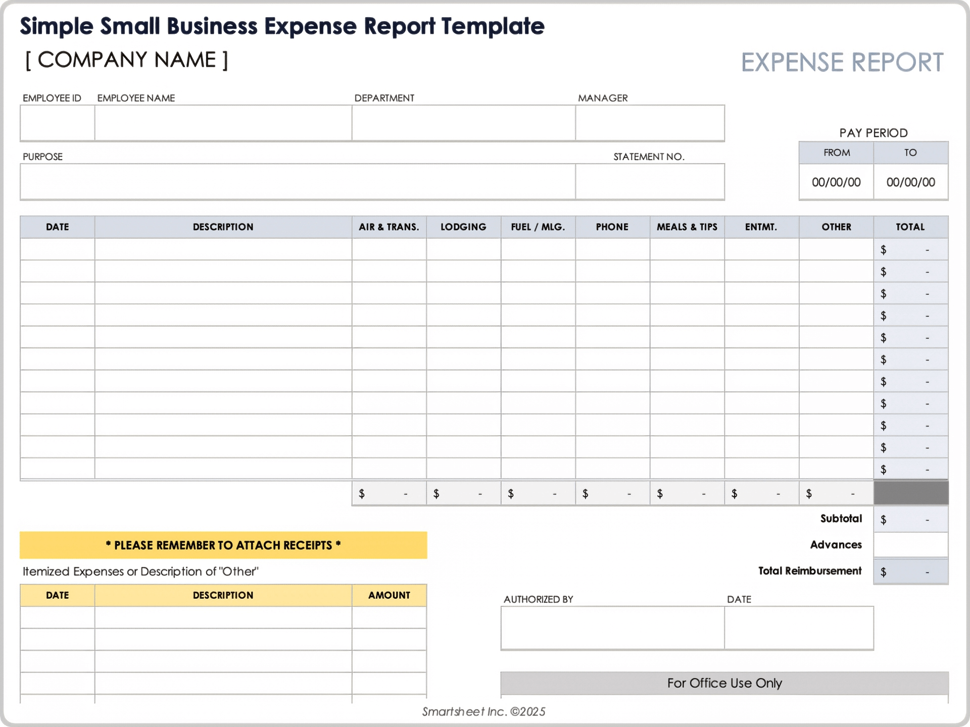 Plantilla simple de informe de gastos de pequeñas empresas