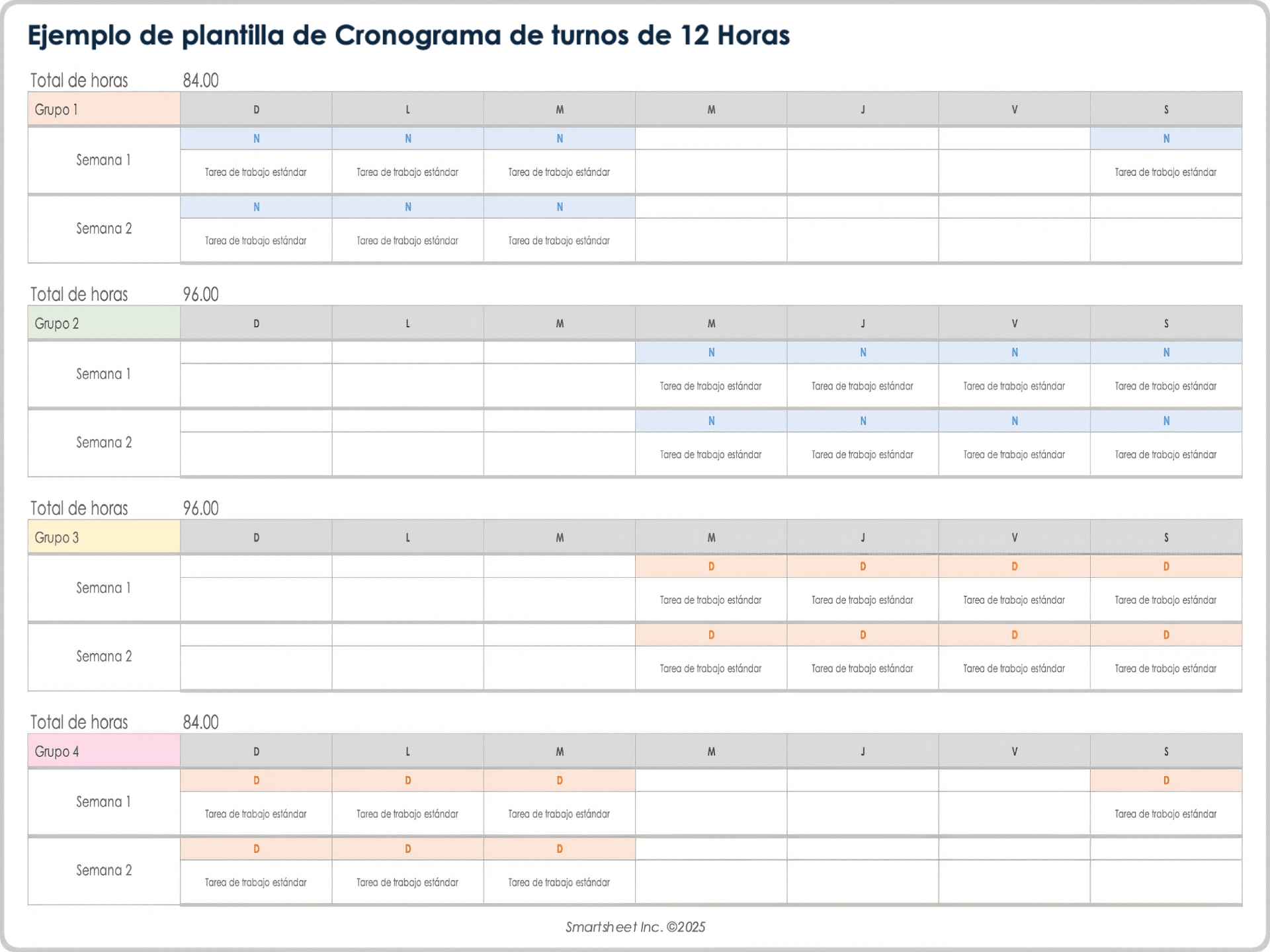 Plantilla de cronograma de turnos de 12 horas