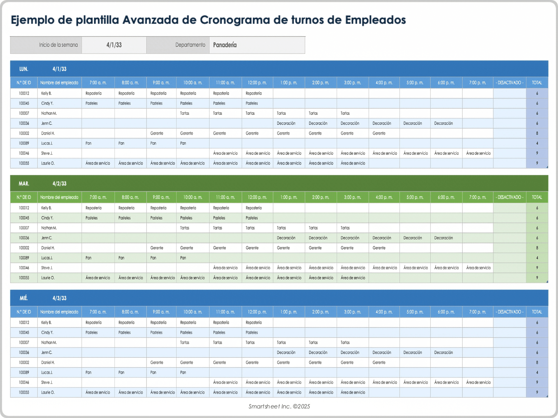 Plantilla avanzada de cronograma de turnos de empleados