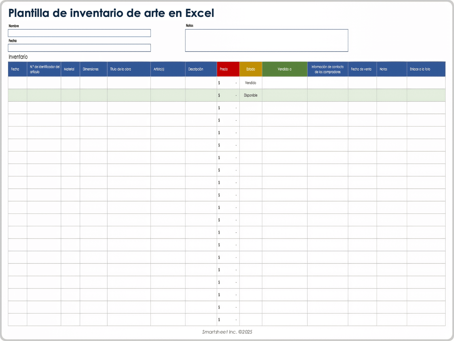  Plantilla de inventario de arte