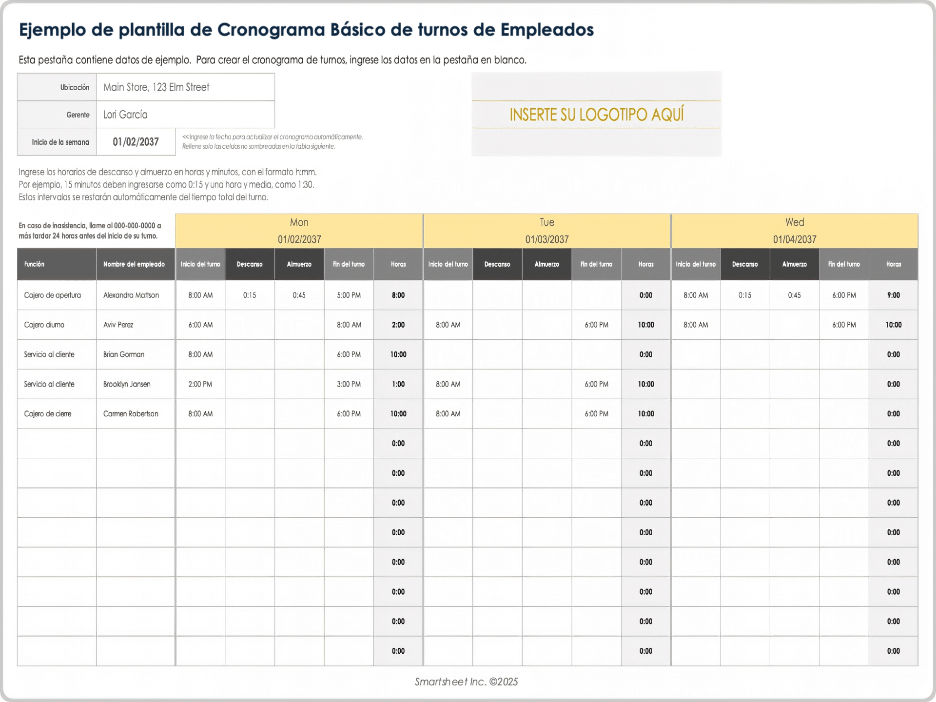 Plantilla básica de cronograma de turnos de empleados