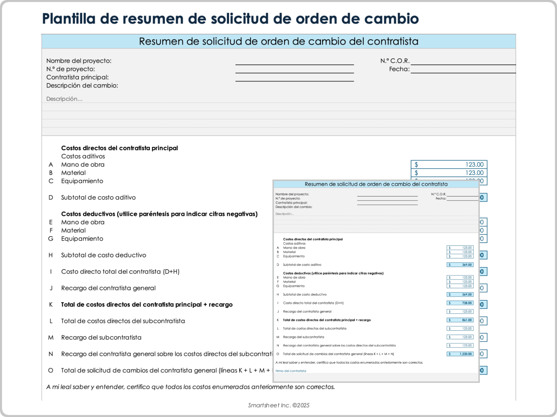 Plantilla de resumen de solicitud de orden de cambio