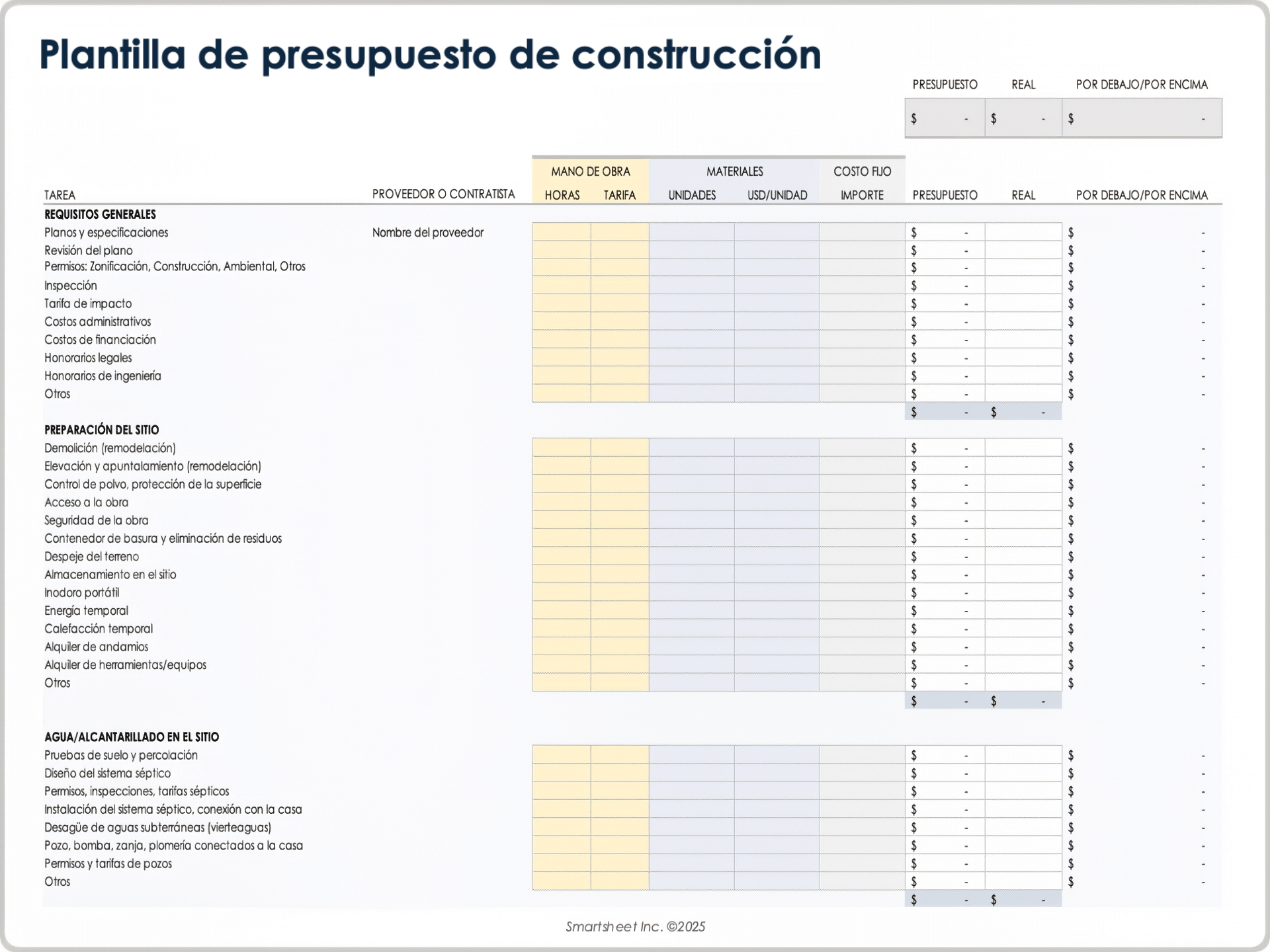 Plantilla de presupuesto de construcción