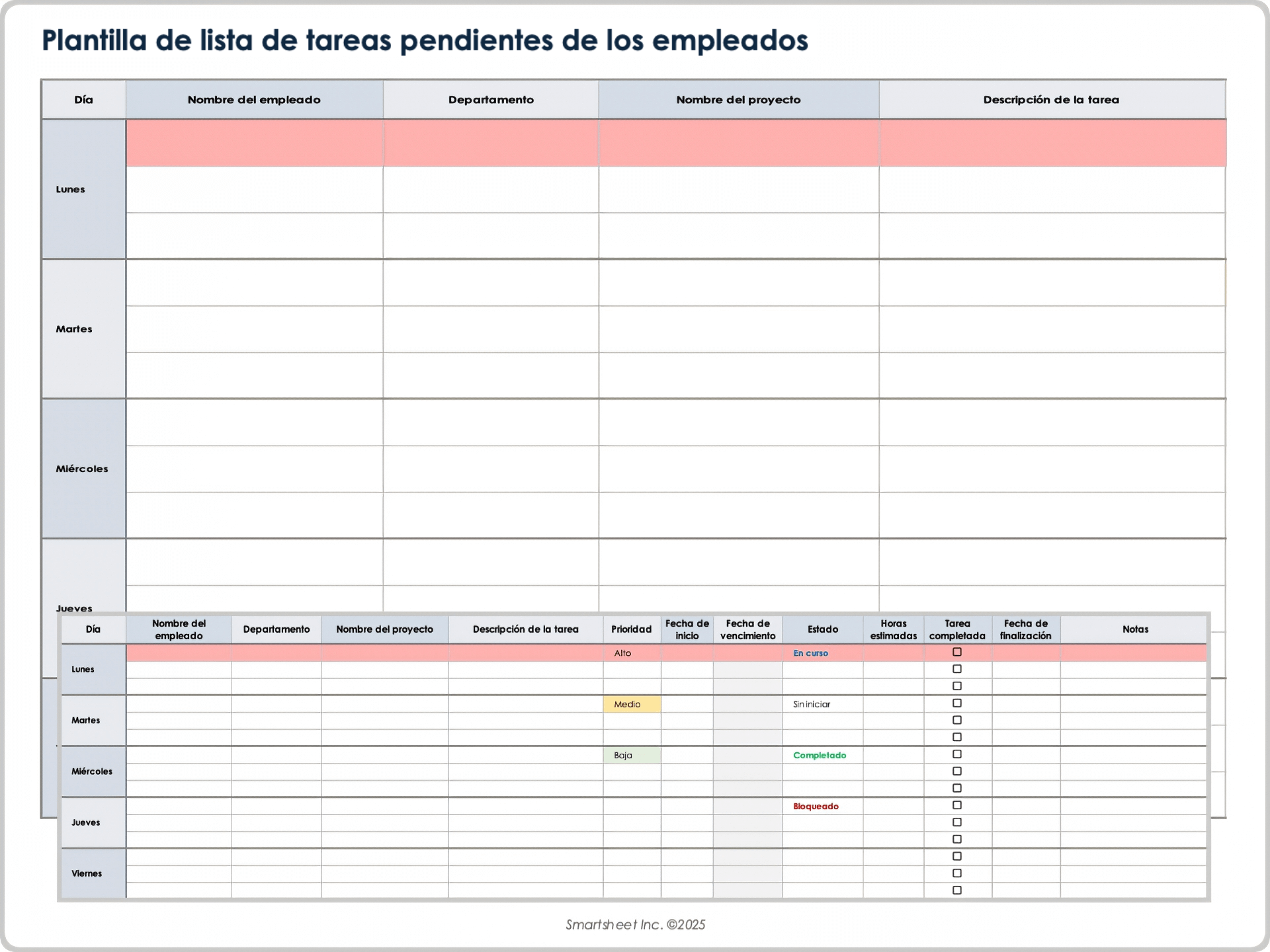 Plantilla de lista de tareas pendientes de los empleados