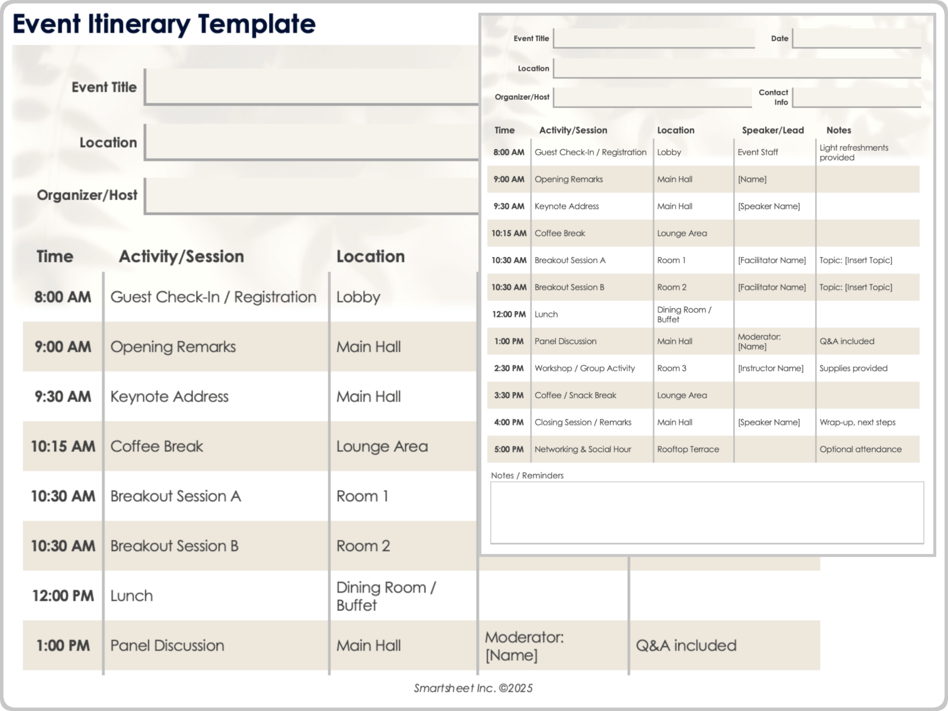 Plantilla de Itinerario de Evento 9053