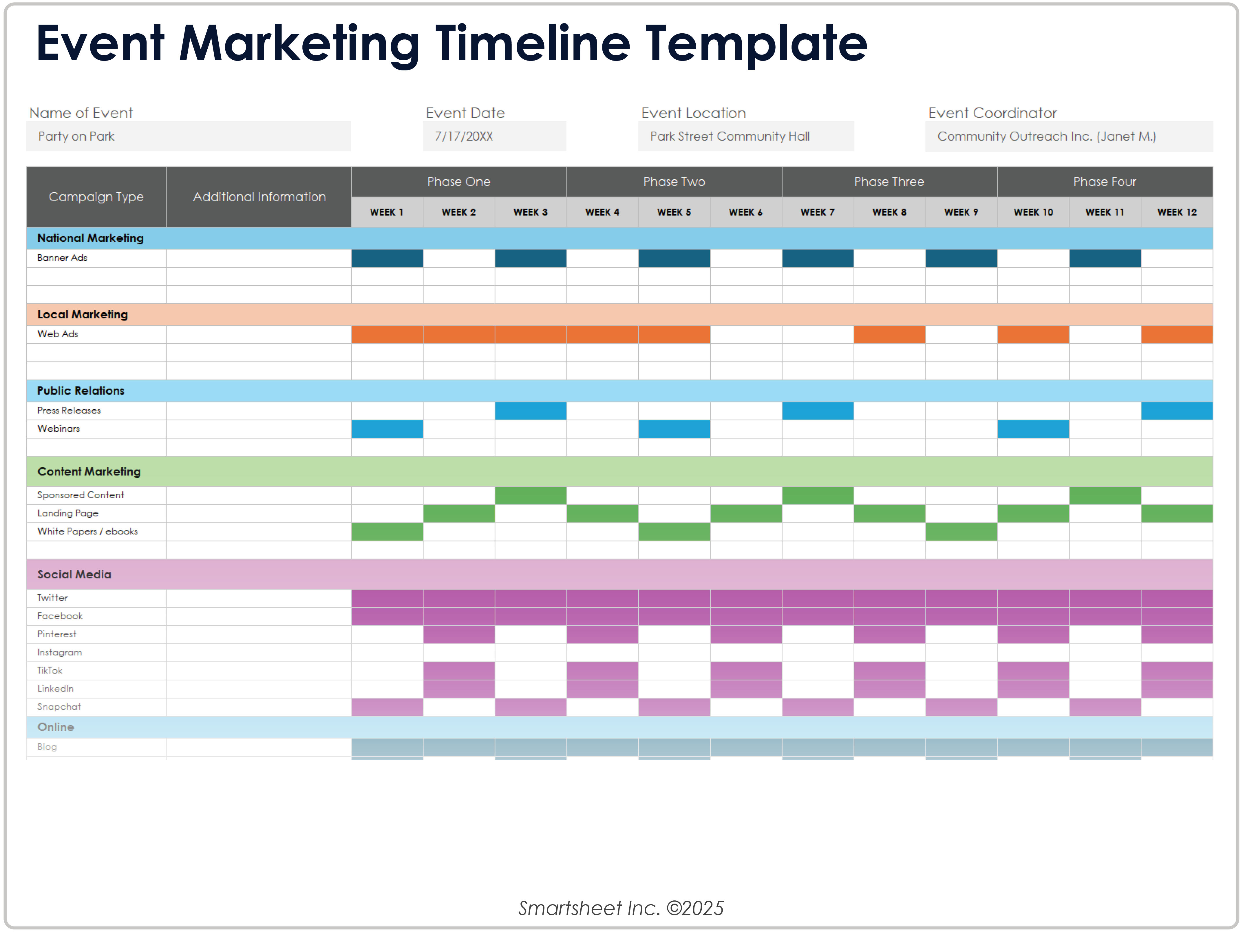 Plantilla de línea de tiempo de marketing de eventos
