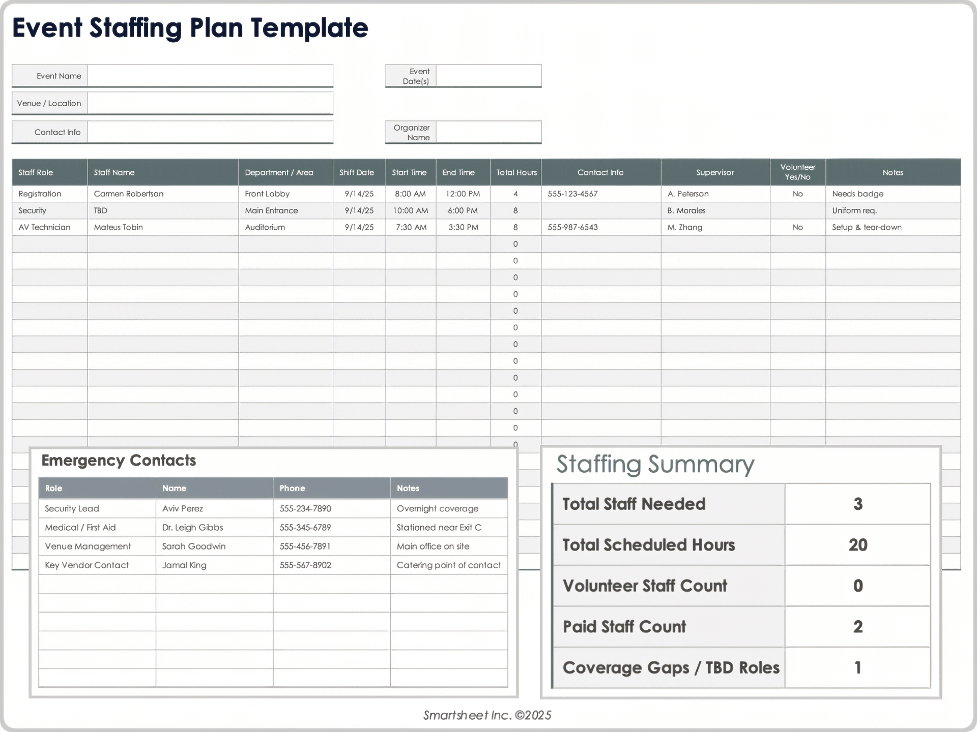Plantilla de plan de dotación de personal para eventos 9053