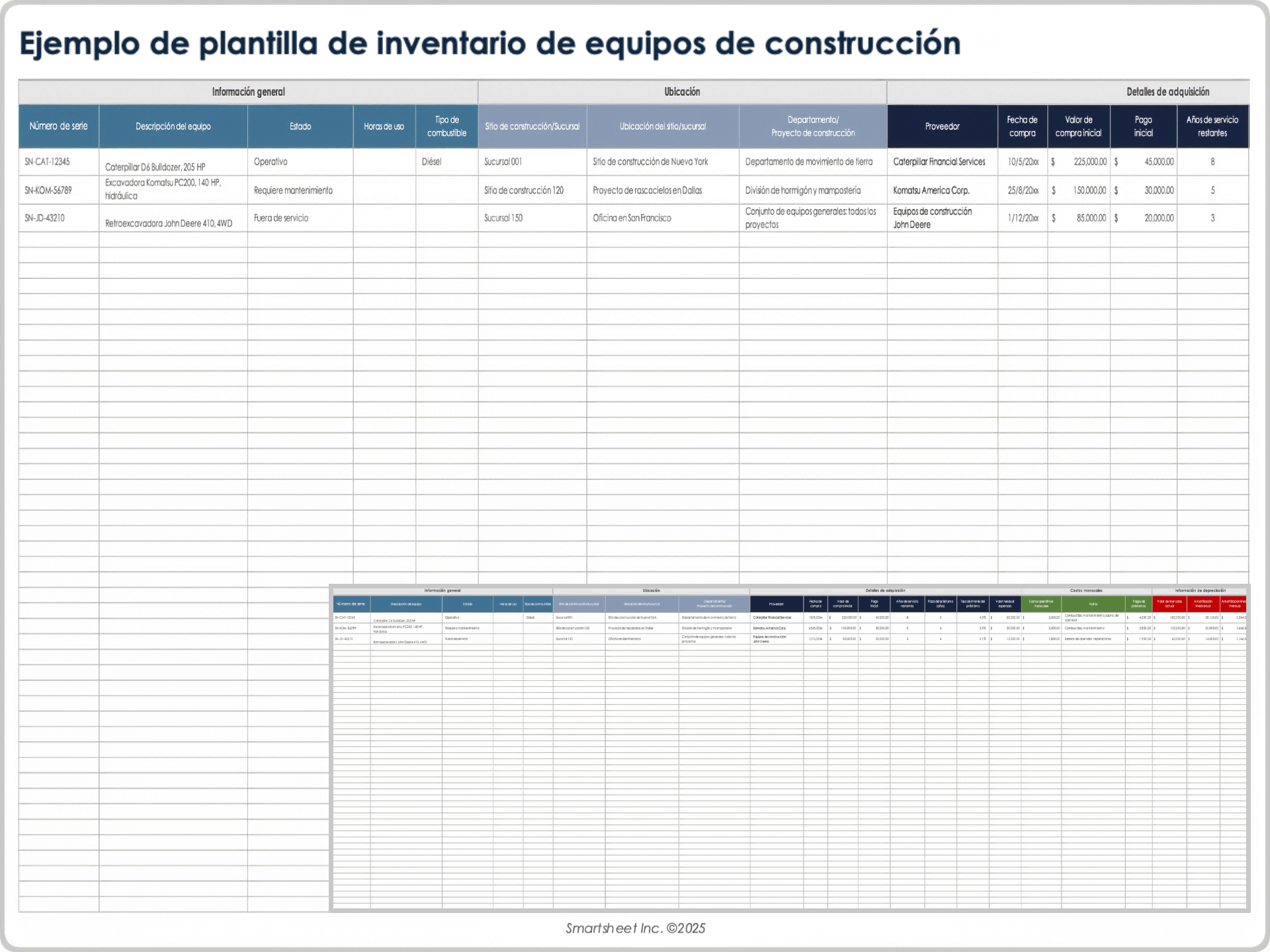  Ejemplo de plantilla de inventario de equipos de construcción