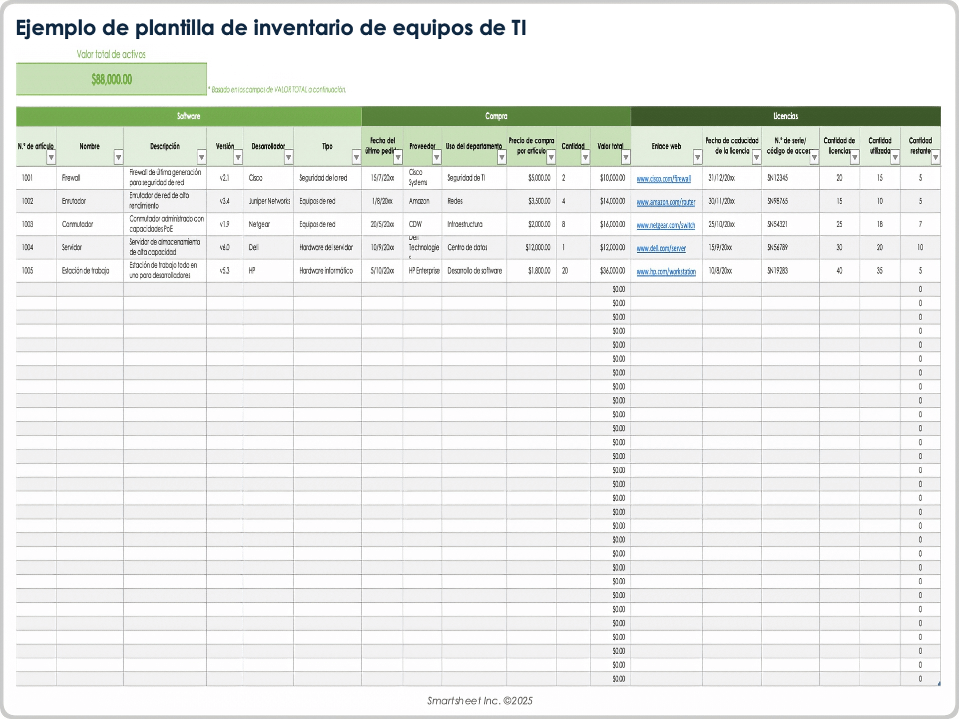  Ejemplo de plantilla de inventario de equipos de TI