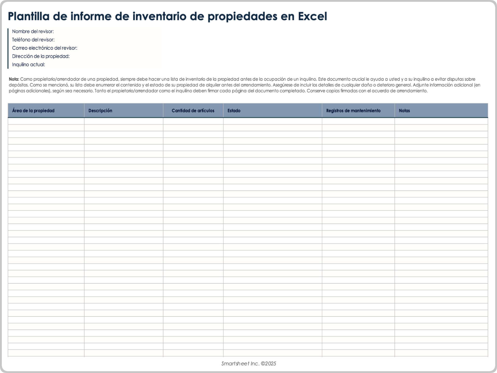  Plantilla de informe de inventario de propiedades