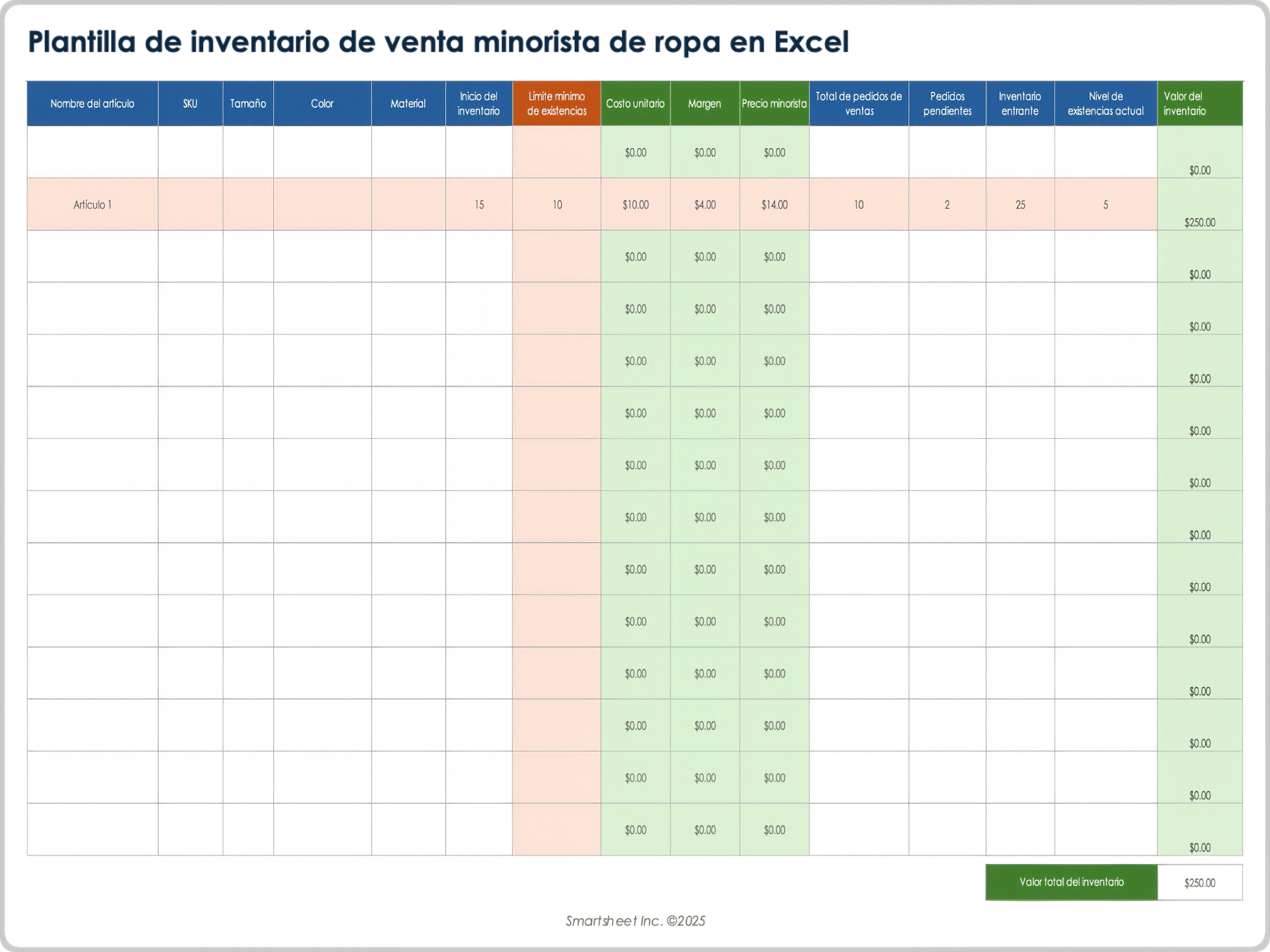  Plantilla de inventario de ropa para minoristas