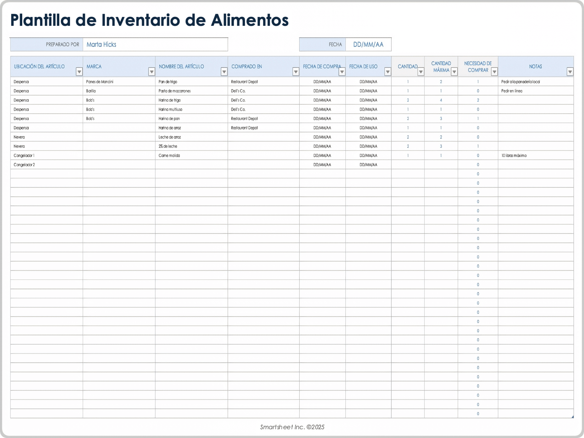  Plantilla de inventario de alimentos
