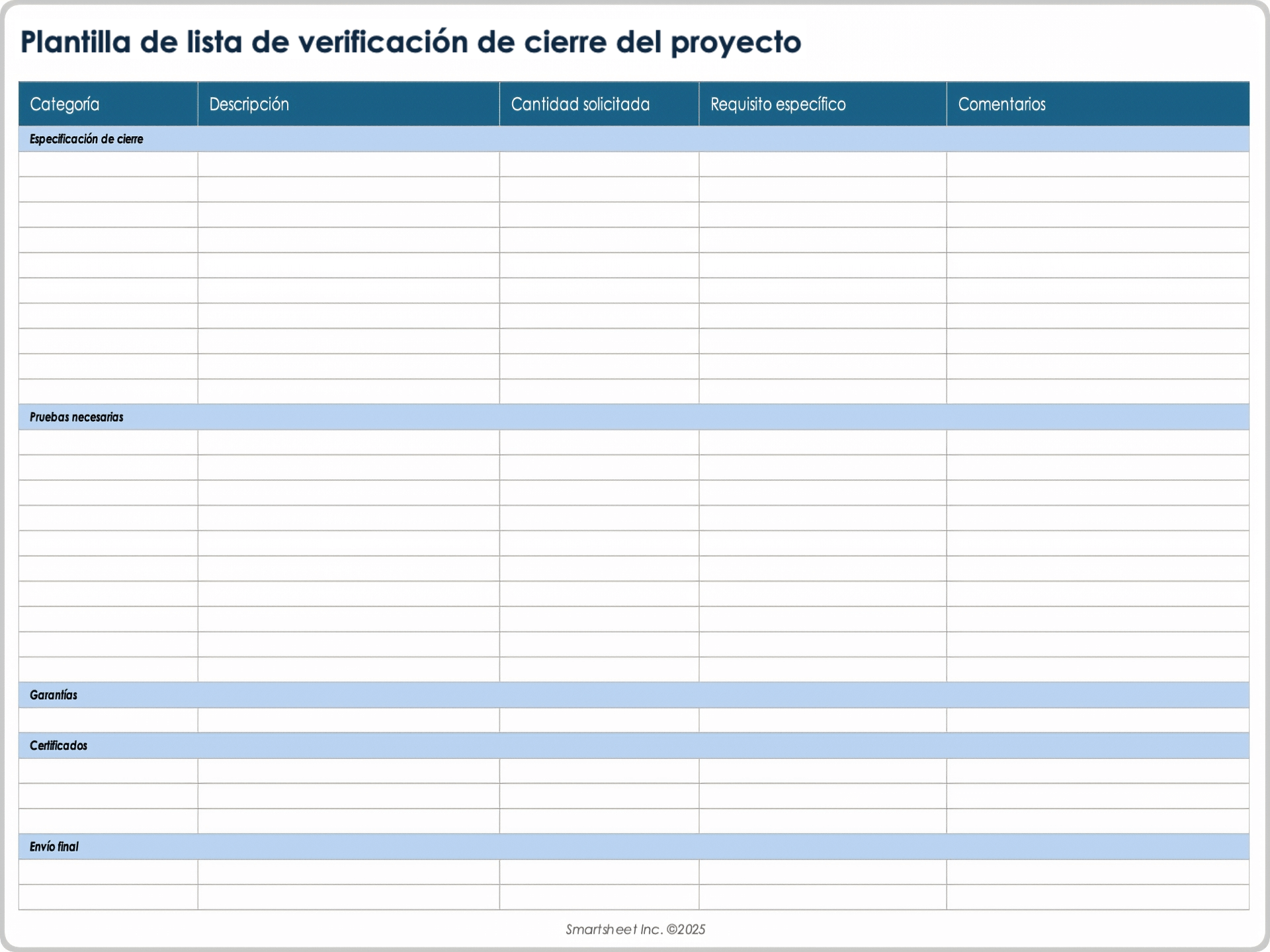 Plantilla de lista de verificación de cierre del proyecto