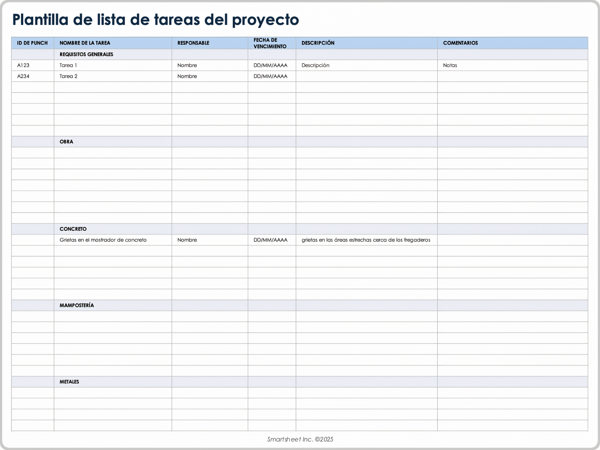 Plantilla de lista de tareas del proyecto