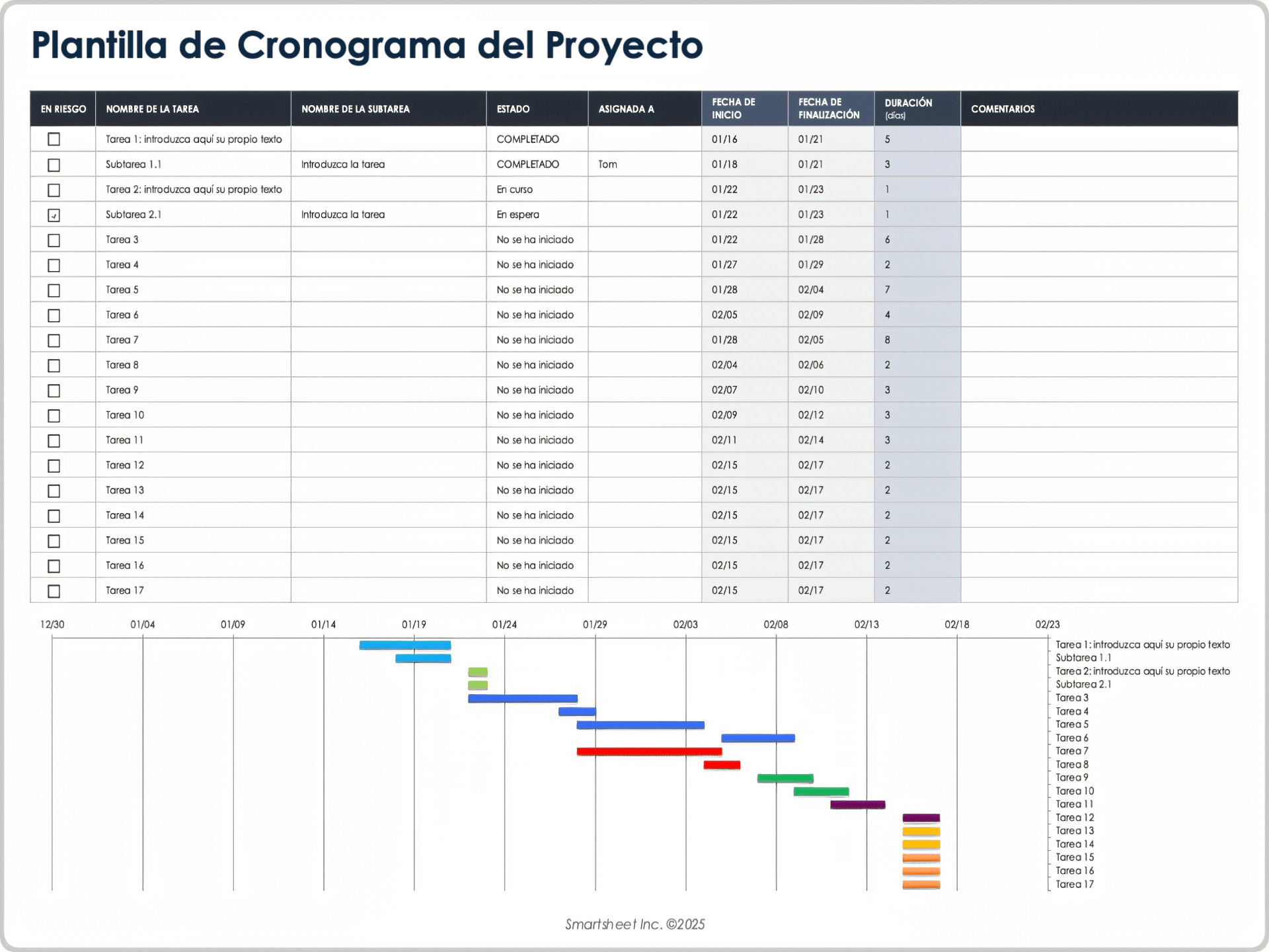 Plantilla de línea de tiempo para proyectos