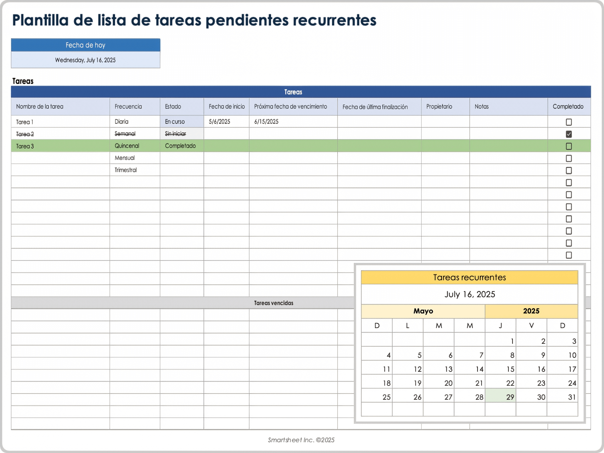 Plantilla de lista de tareas pendientes recurrentes