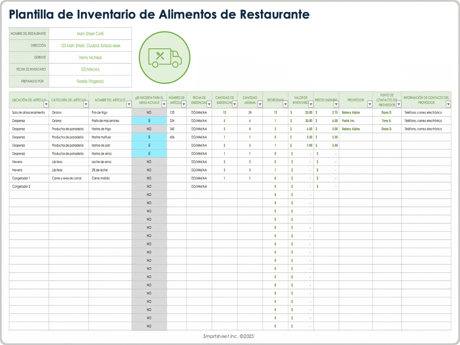  Plantilla de inventario de alimentos para restaurantes