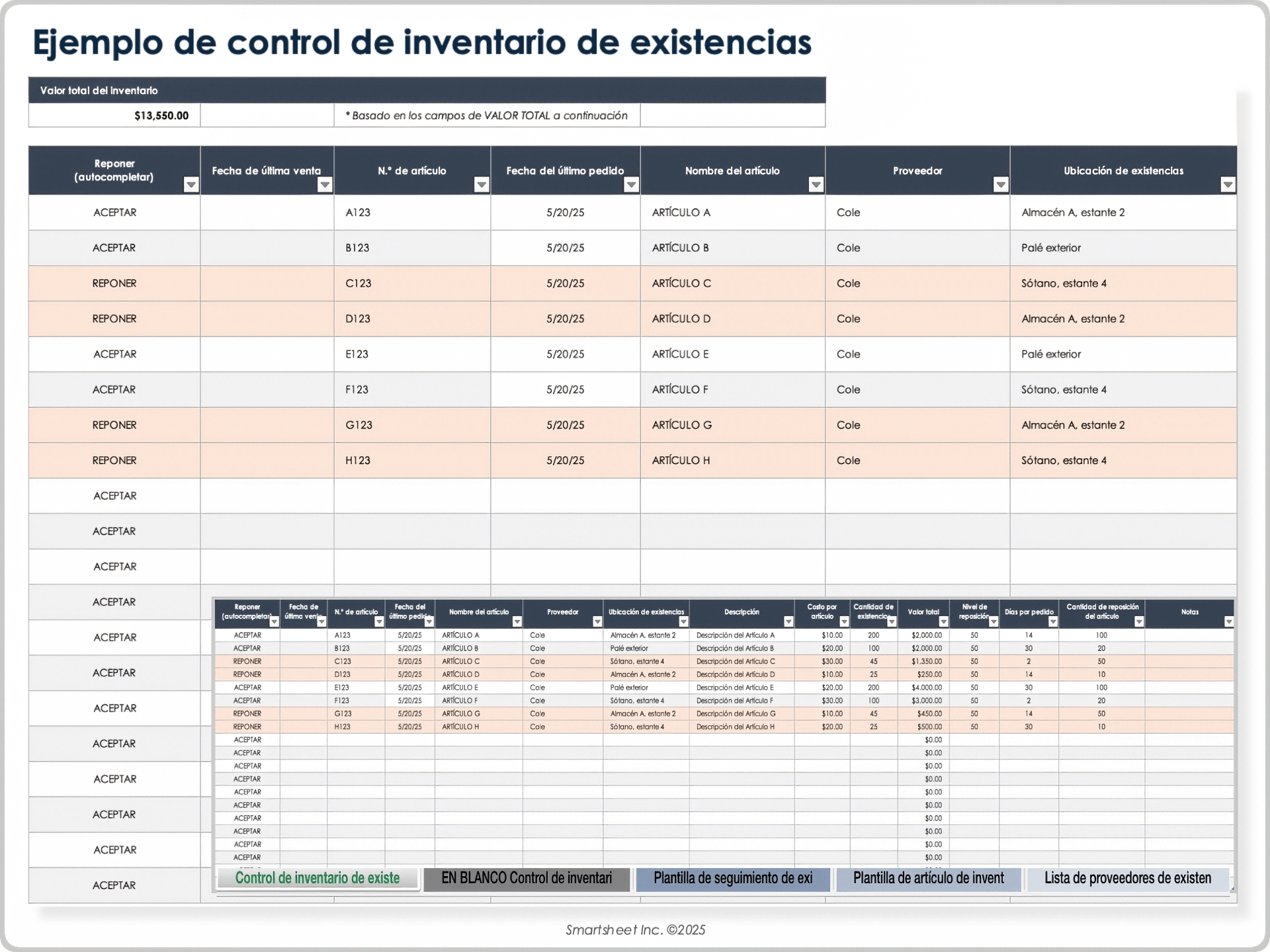  Ejemplo de plantilla de control de inventario de existencias