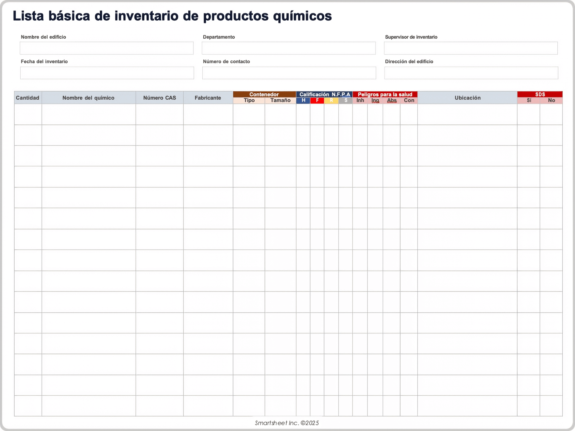 Plantilla básica de lista de inventario de químicos