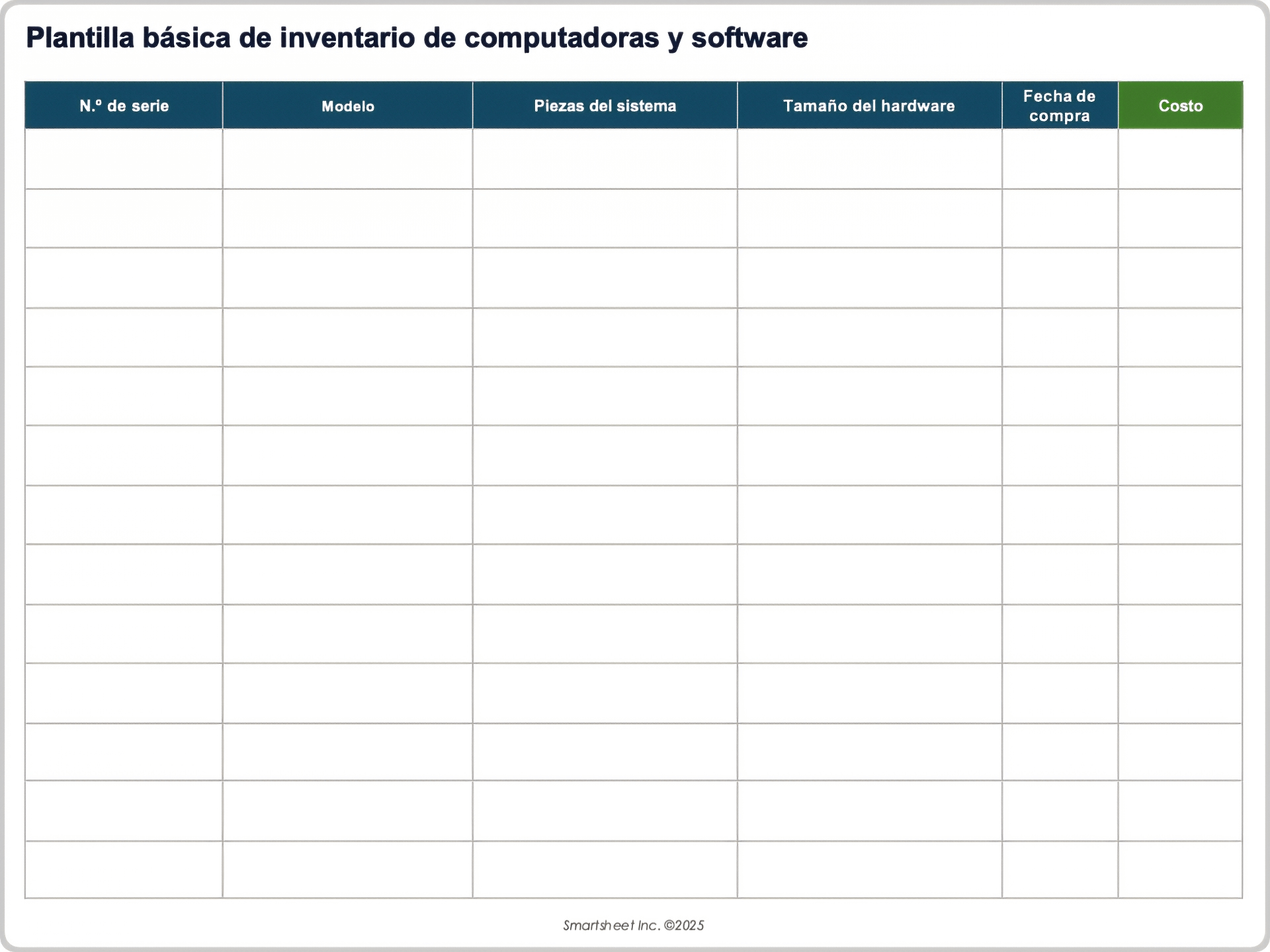 Plantilla básica de inventario de computadoras y software