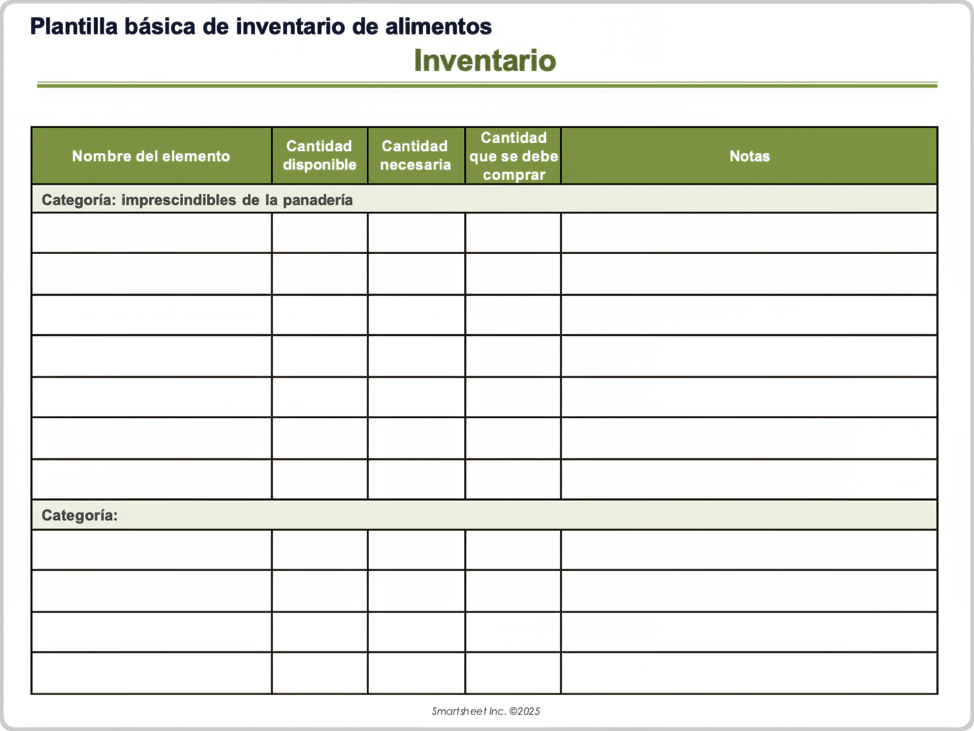 Plantilla básica de inventario de alimentos