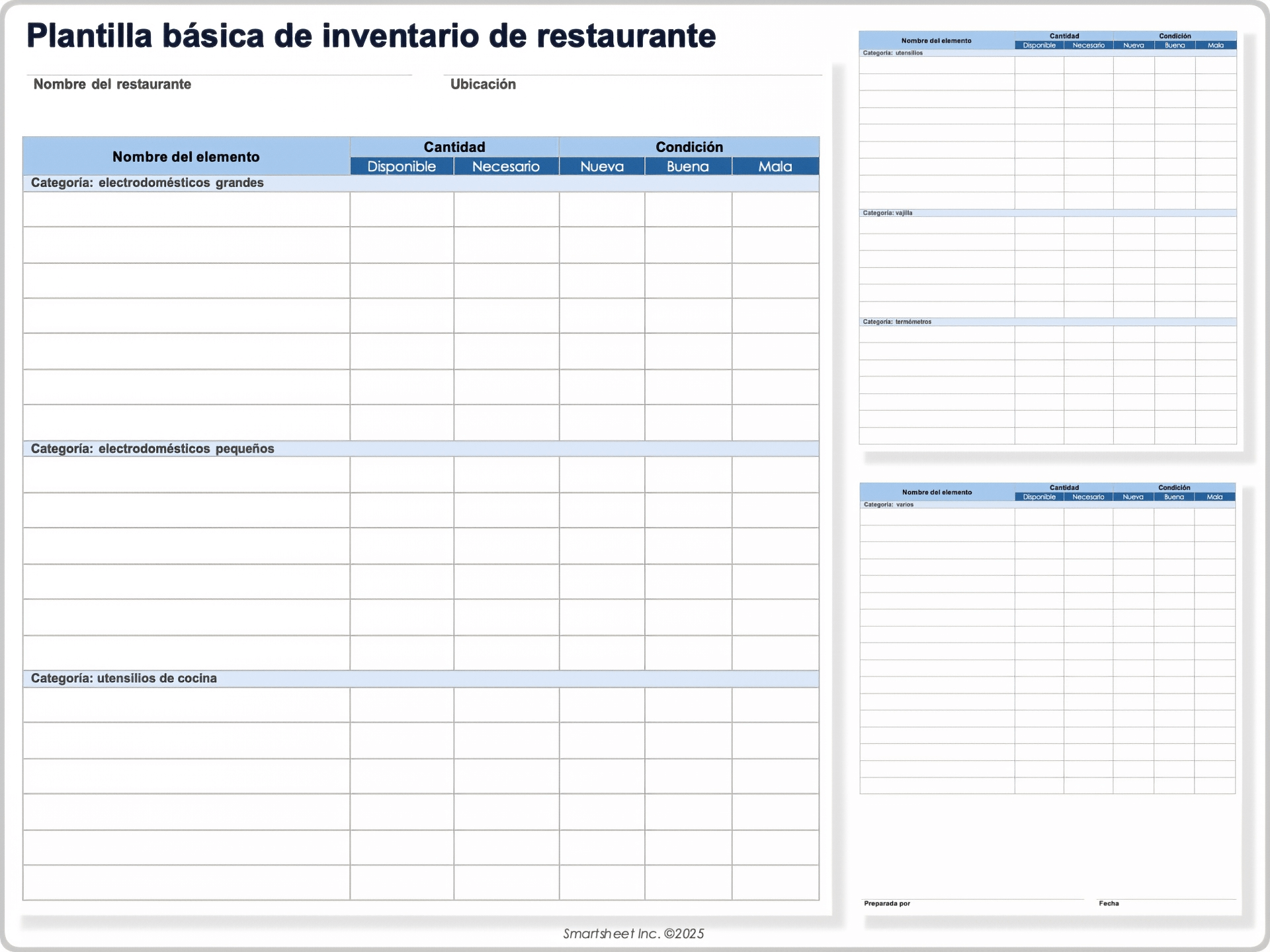 Plantilla básica de inventario de restaurante